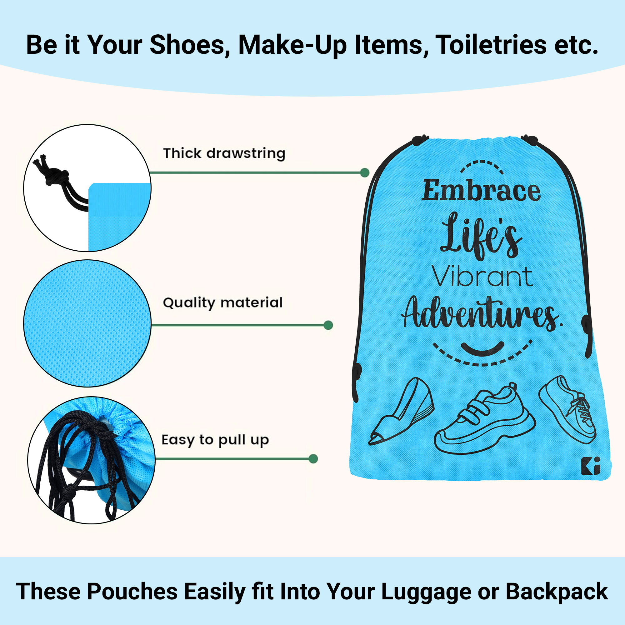 Kuber Industries  Travel Packing Bags for Clothes    Travel Pouches  Shoe  Slippers Organizer  Organizer Bags for Travel-Hiking-Adventure  Toiletry Organizer  Sky Blue