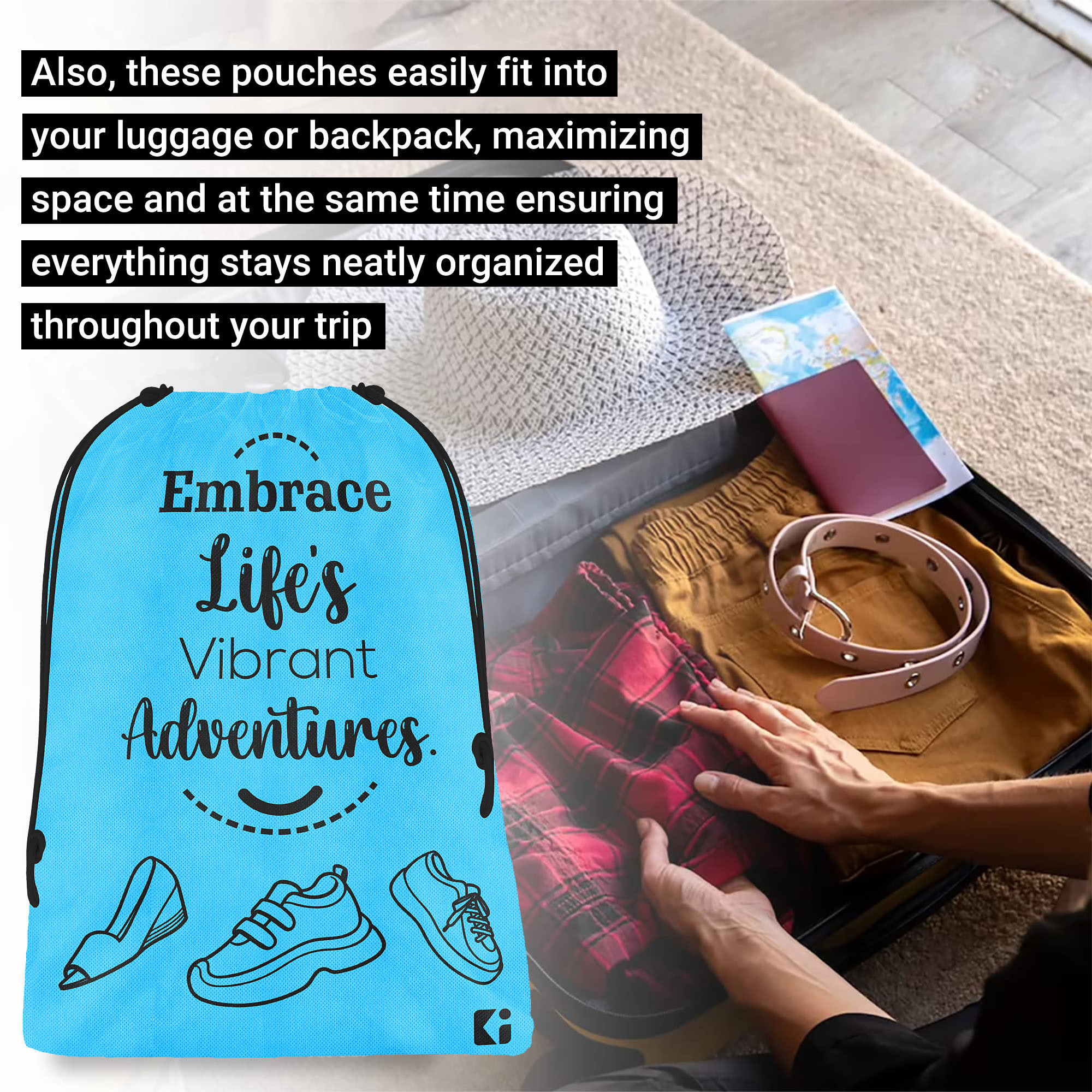 Kuber Industries  Travel Packing Bags for Clothes    Travel Pouches  Shoe  Slippers Organizer  Organizer Bags for Travel-Hiking-Adventure  Toiletry Organizer  Sky Blue