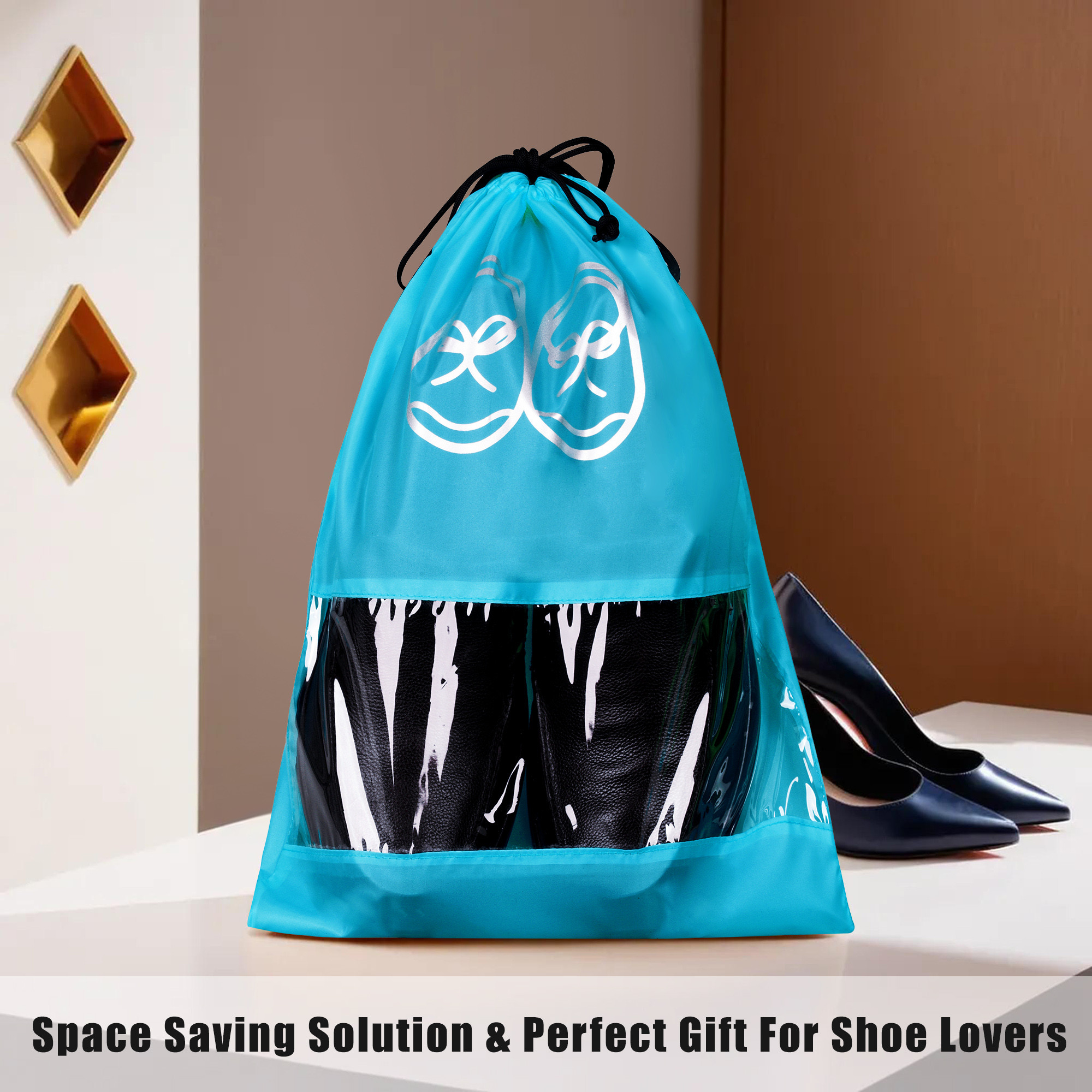 Kuber Industries  Travel Shoe Organizer  Storage Bags for Travel  Travel Shoe Carrying Bag  Storage Organizers Set  Shoe Cover with Transparent Window  Shoe Dori Cover  Sky Blue