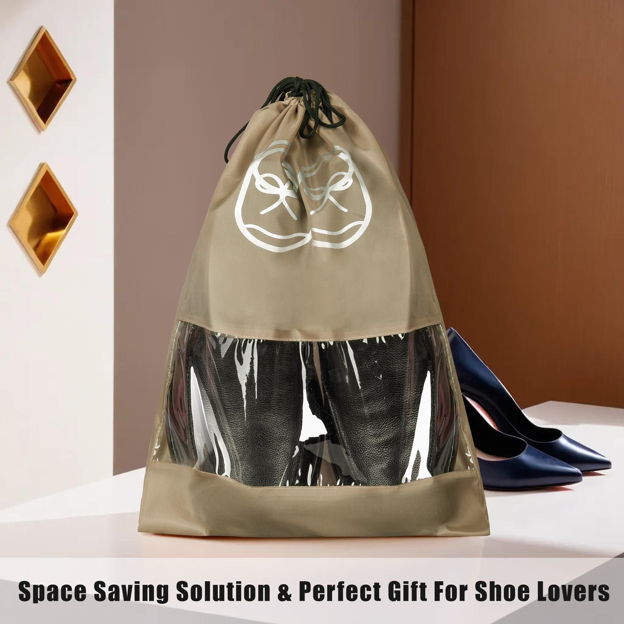 Kuber Industries  Travel Shoe Organizer  Storage Bags for Travel  Travel Shoe Carrying Bag  Storage Organizers Set  Shoe Cover with Transparent Window  Shoe Dori Cover  Brown