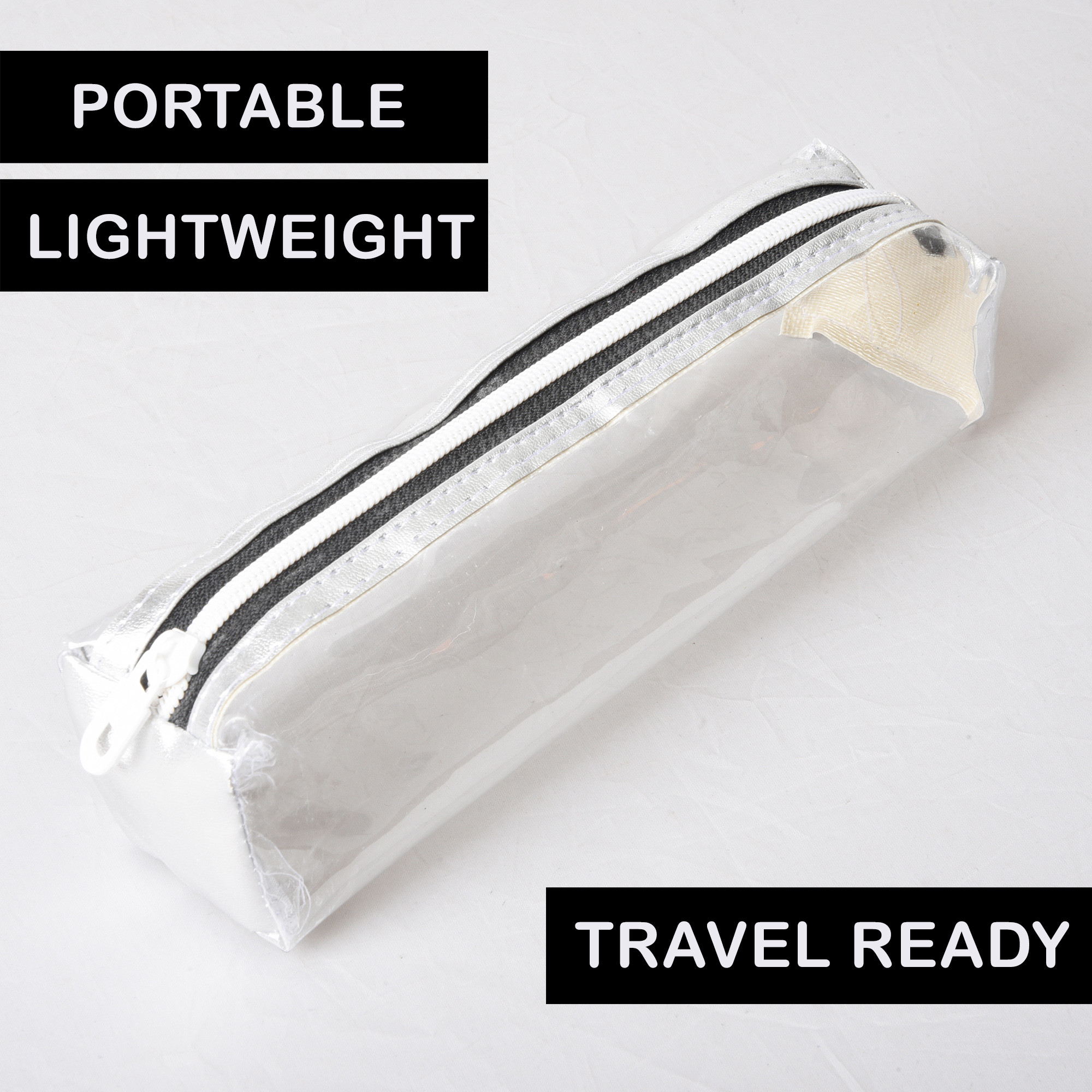 Kuber Industries  Travel Storage Pouch  Multi-Purpose Travel Pouch  Multi Utility Stationery Pouch  Portable Makeup Pouch  Lightweight Transparent Storage Pouch  Silver