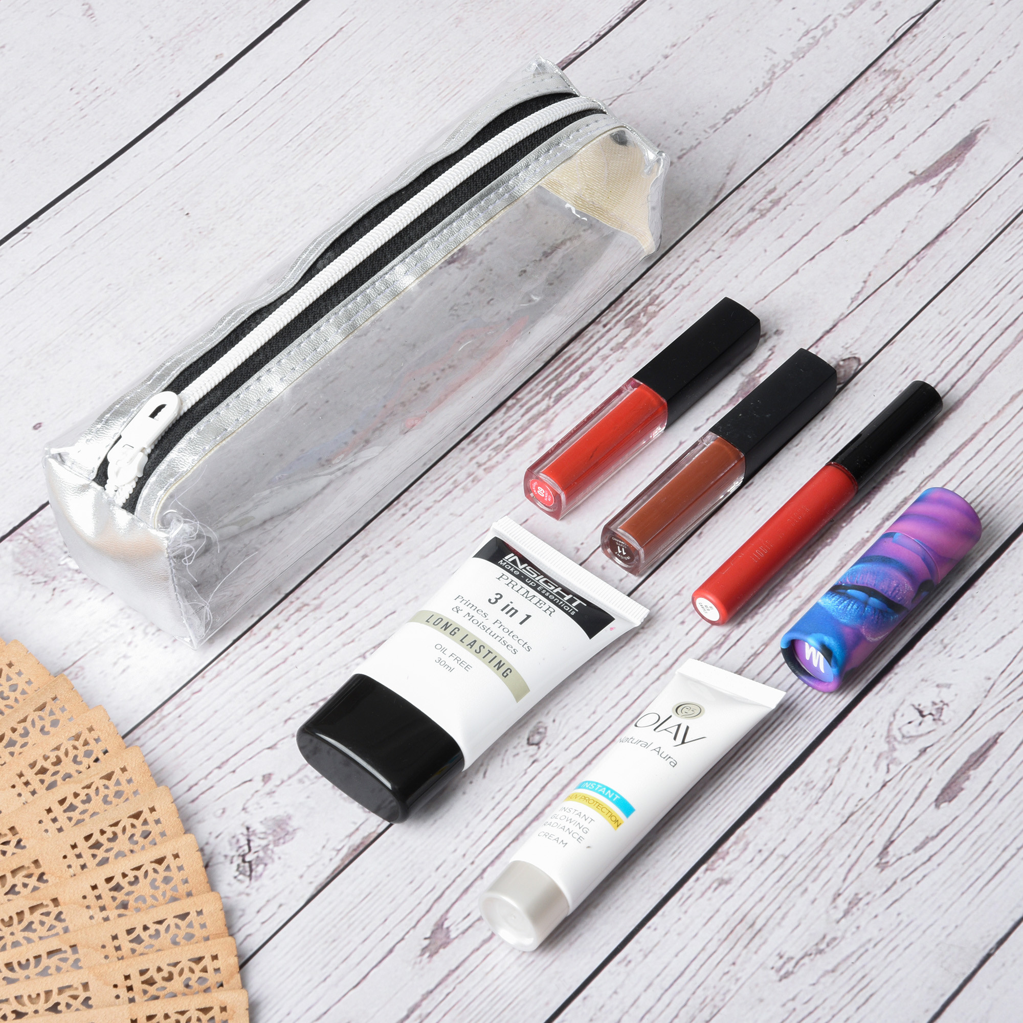 Kuber Industries  Travel Storage Pouch  Multi-Purpose Travel Pouch  Multi Utility Stationery Pouch  Portable Makeup Pouch  Lightweight Transparent Storage Pouch  Silver