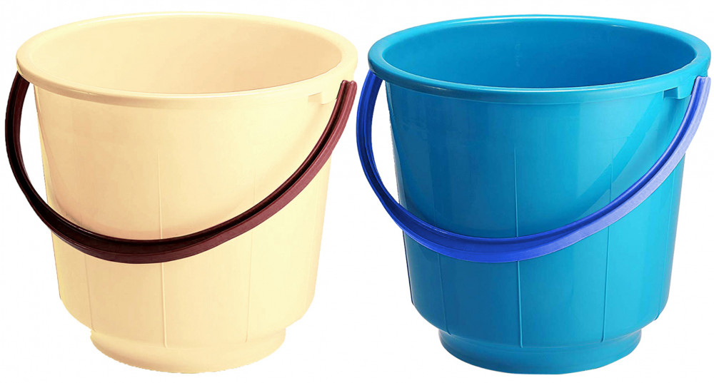 Kuber Industries  Unbreakable Strong Plastic Bathroom Bucket 13 Ltr (Cream &amp; Blue) -CTKTC37923