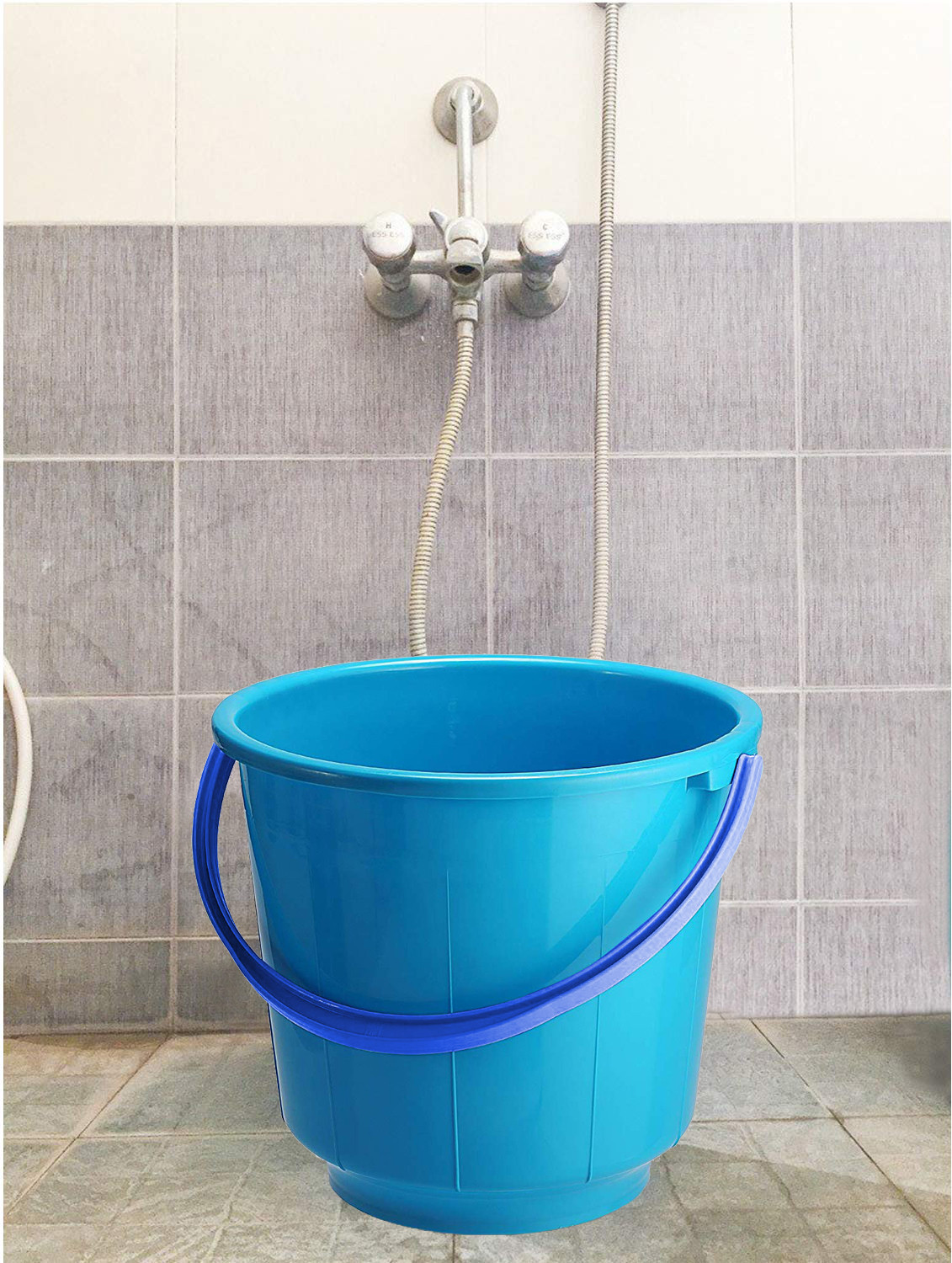 Kuber Industries  Unbreakable Strong Plastic Bathroom Bucket 13 Ltr (Cream & Blue) -CTKTC37923