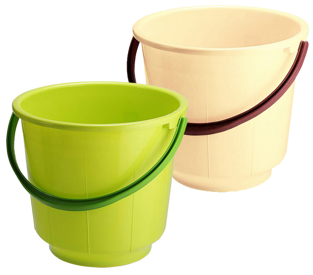 Kuber Industries  Unbreakable Strong Plastic Bathroom Bucket 13 Ltr (Green &amp; Cream) -CTKTC37915