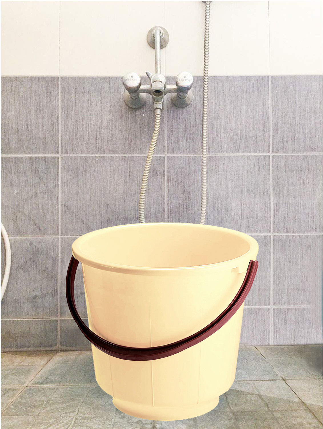 Kuber Industries  Unbreakable Strong Plastic Bathroom Bucket 13 Ltr (Green & Cream) -CTKTC37915
