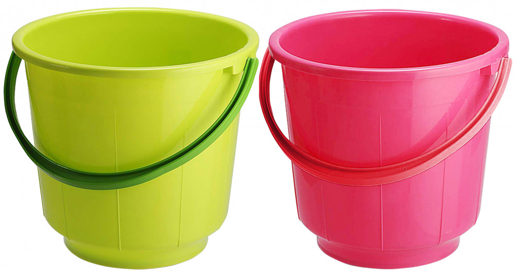 Kuber Industries  Unbreakable Strong Plastic Bathroom Bucket 13 Ltr (Green &amp; Pink) -CTKTC37913