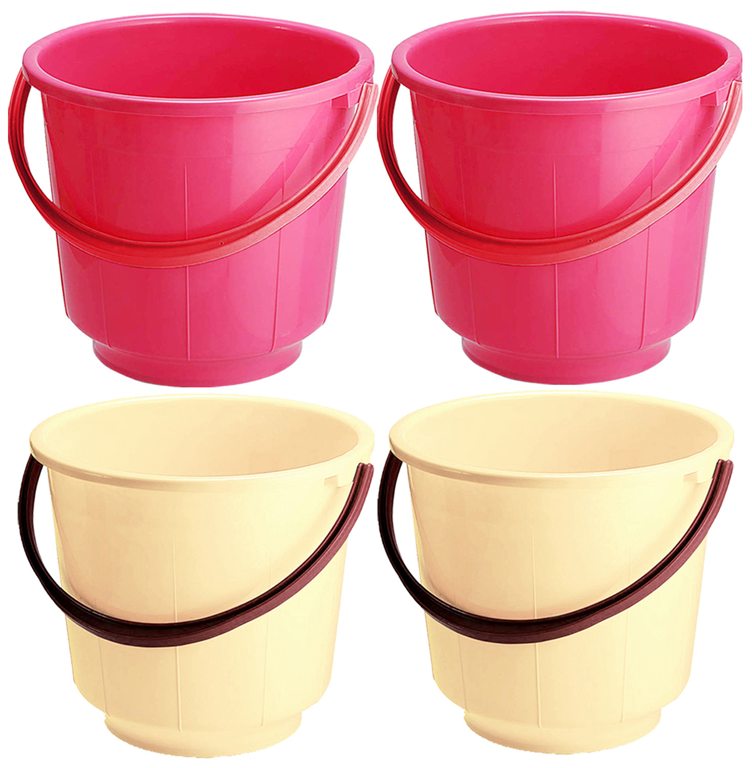 Kuber Industries  Unbreakable Strong Plastic Bathroom Bucket 13 Ltr (Pink & Cream) -CTKTC37919