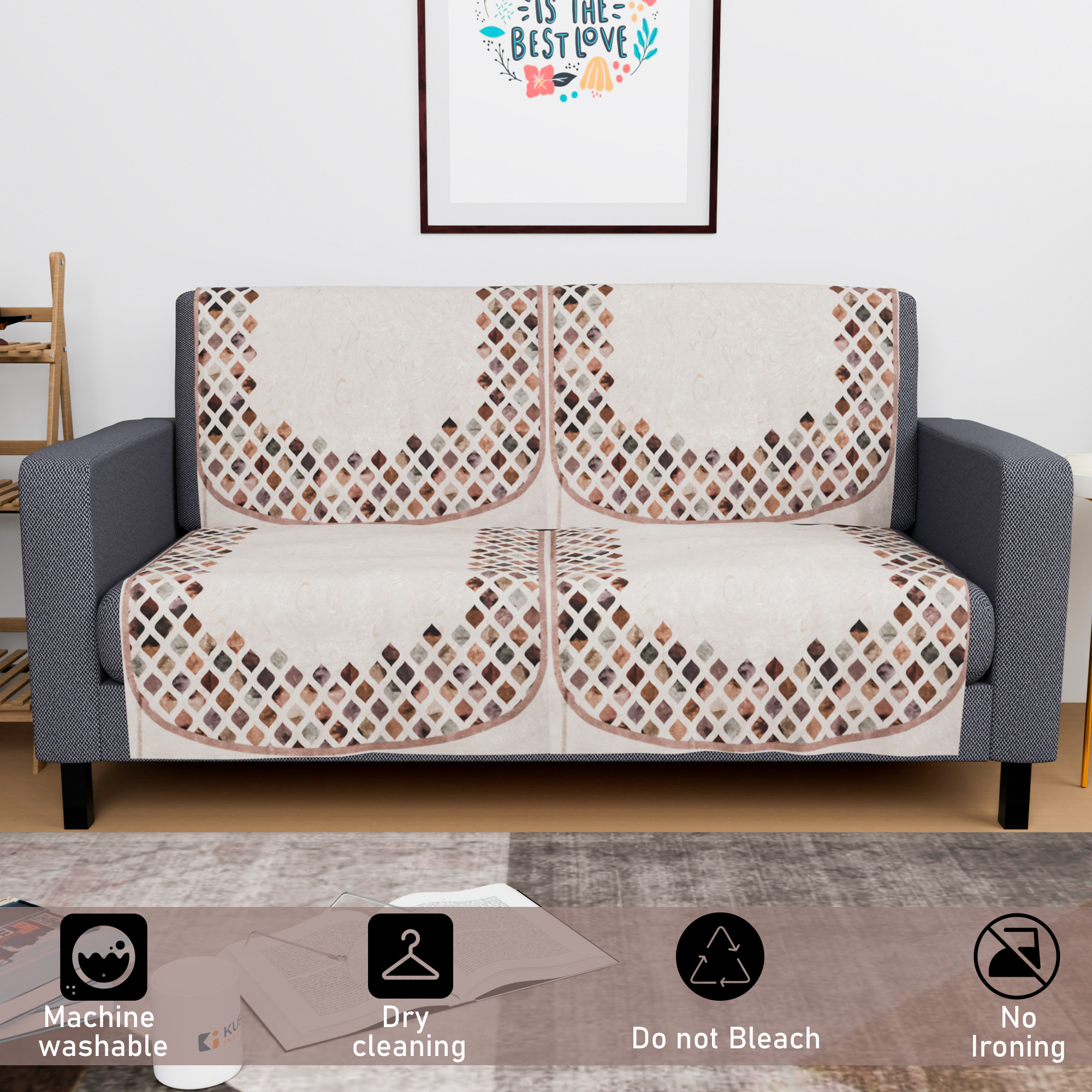 Kuber Industries  Velvet  Sofa Covers for Living Room  Easy Machine Washable Sofe ke cover for Home Comfort  Dot Border - Cream  Brown