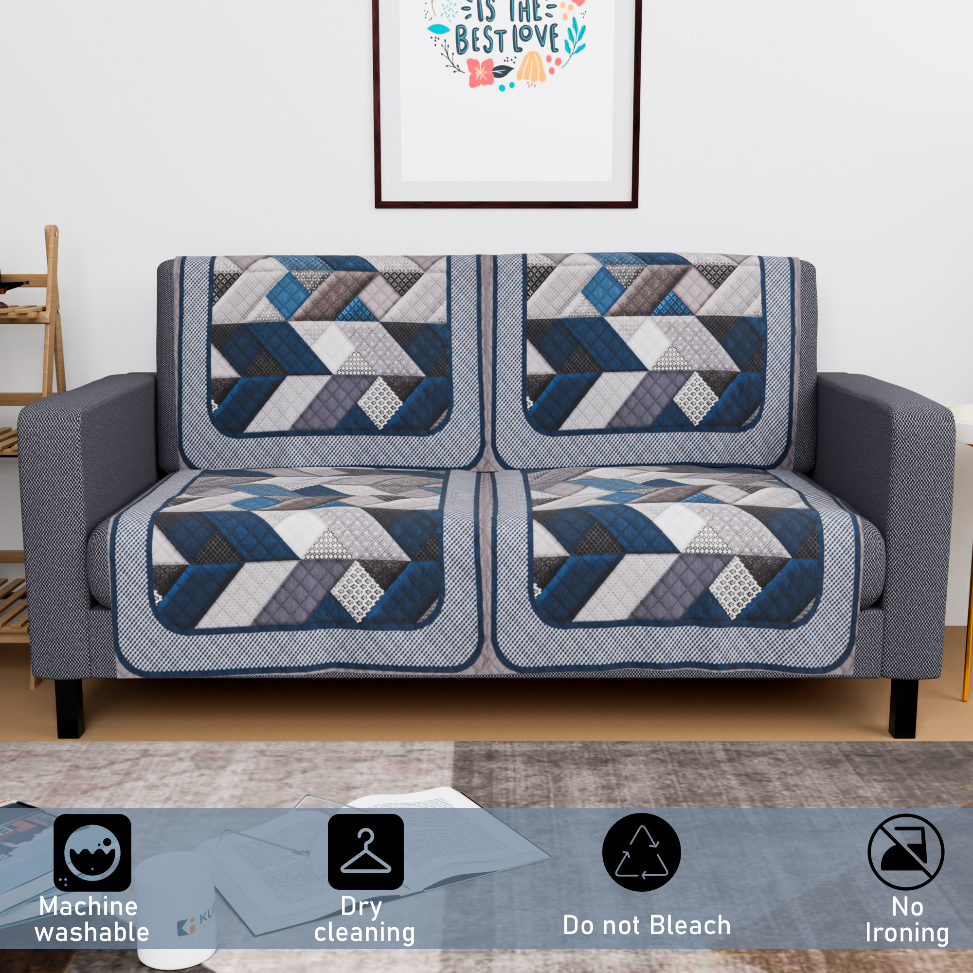 Kuber Industries  Velvet  Sofa Covers for Living Room  Easy Machine Washable Sofe ke cover for Home Comfort  Triangular-Grey  Blue