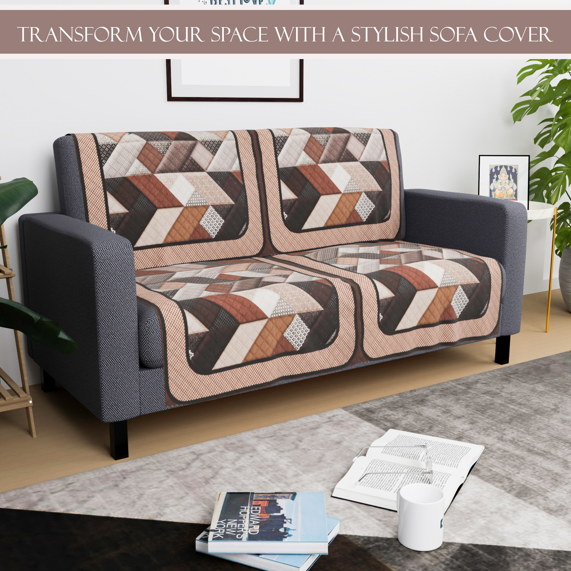 Kuber Industries  Velvet  Sofa Covers for Living Room  Easy Machine Washable Sofe ke cover for Home Comfort  Triangular-Cream  Brown