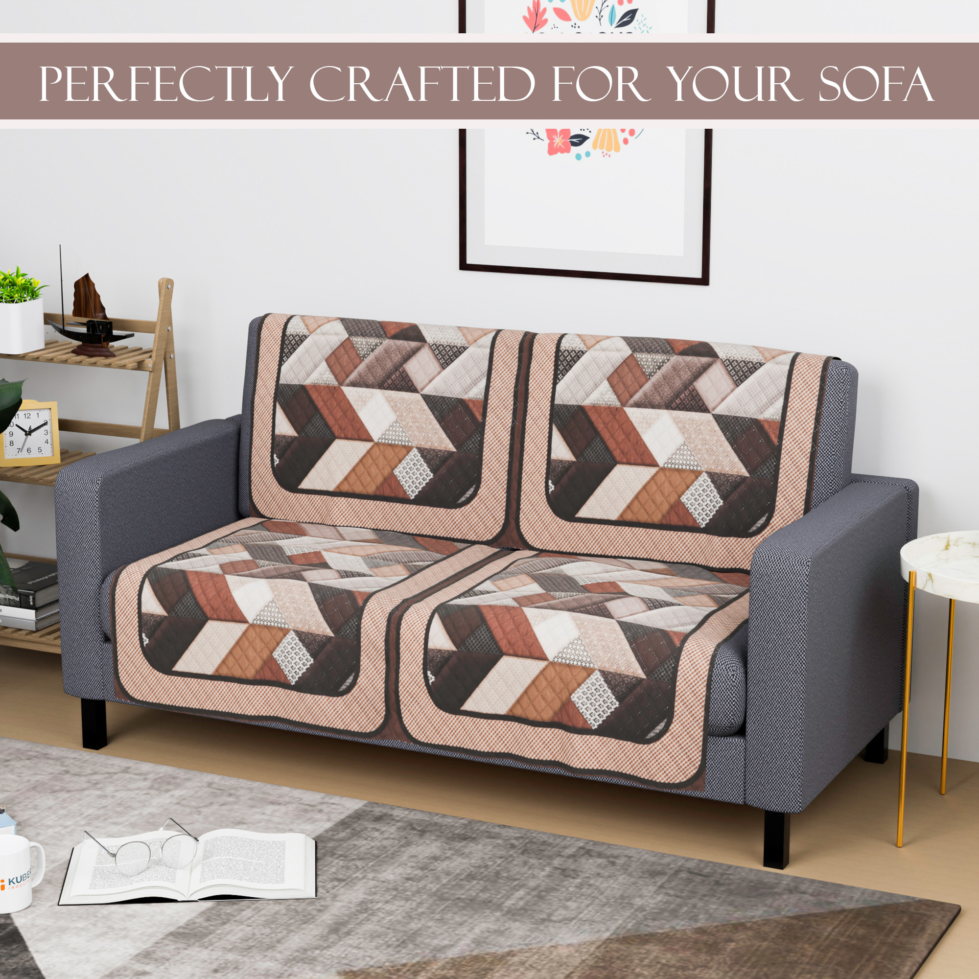 Kuber Industries  Velvet  Sofa Covers for Living Room  Easy Machine Washable Sofe ke cover for Home Comfort  Triangular-Cream  Brown