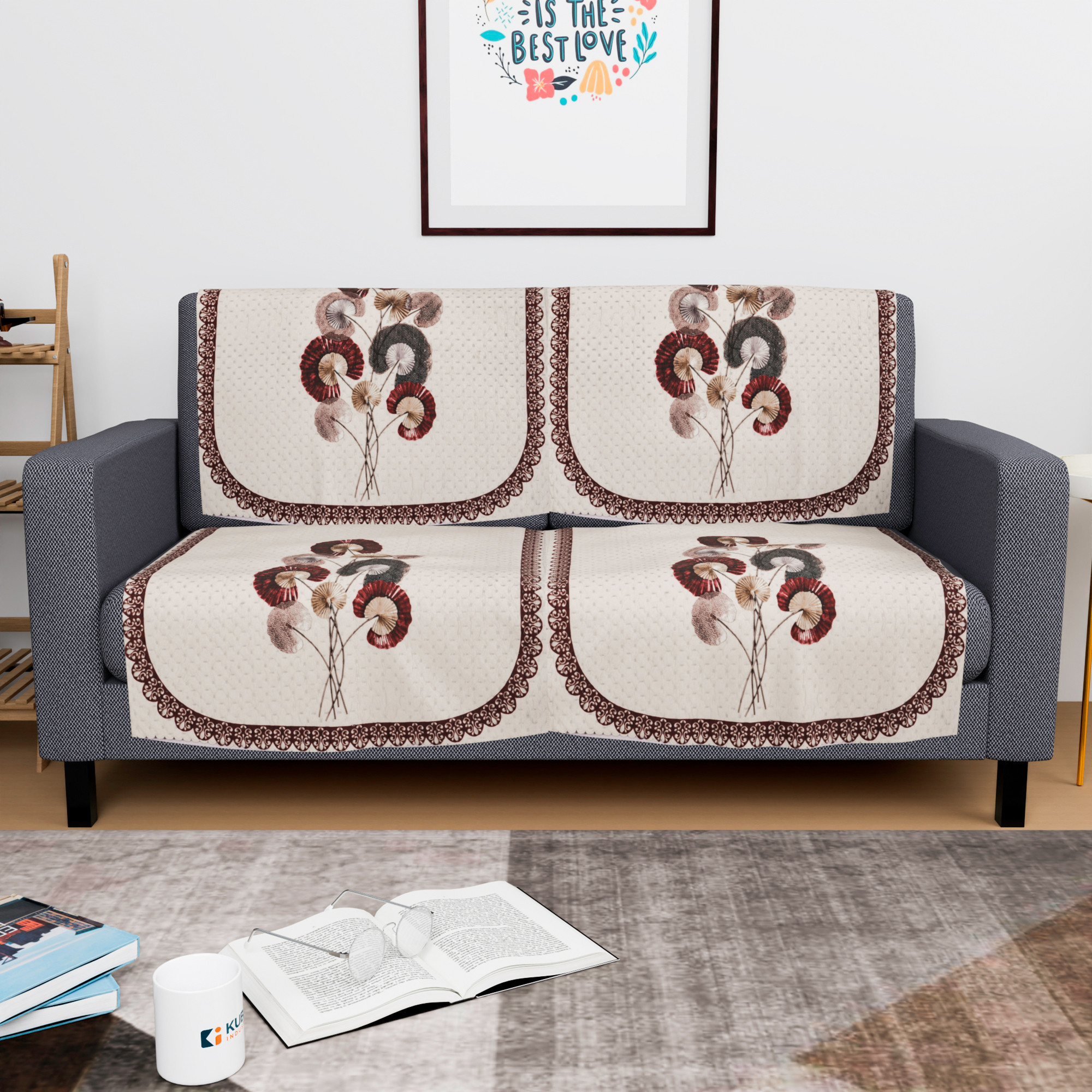 Kuber Industries  Velvet  Sofa Covers for Living Room  Easy Machine Washable Sofe ke cover for Home Comfort  Digital Flower-Cream  Brown