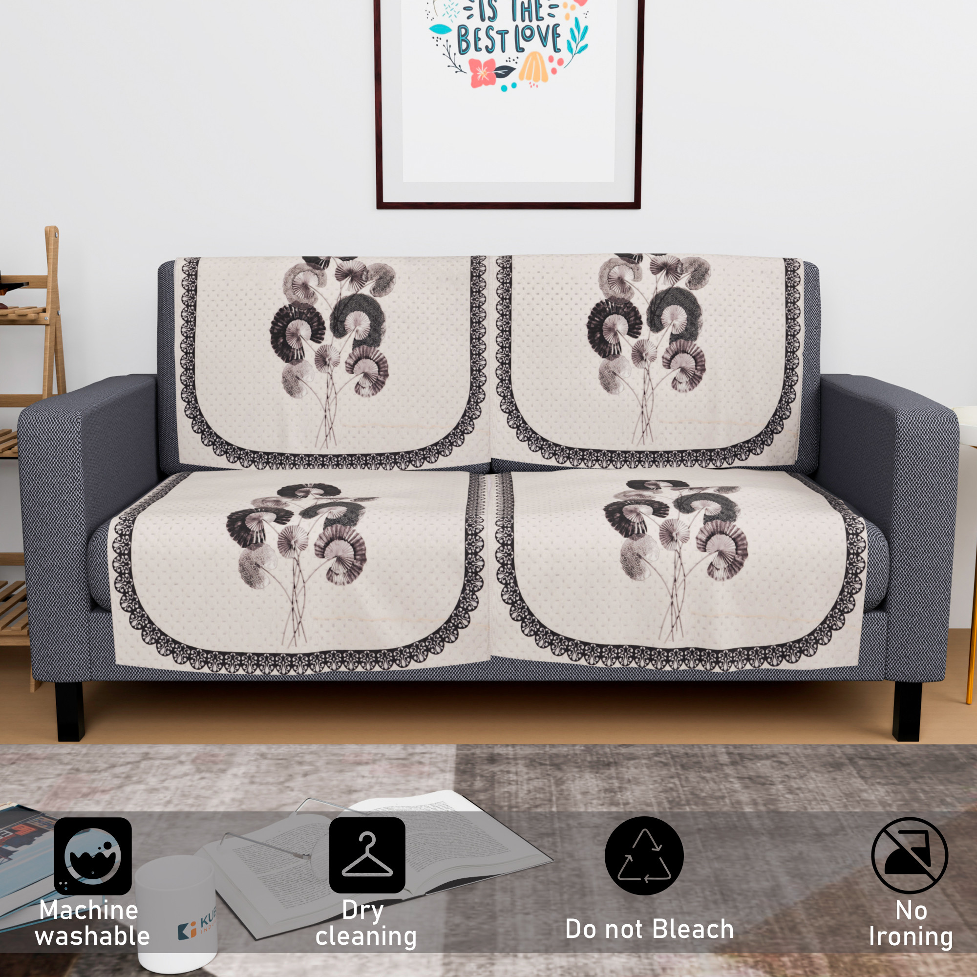 Kuber Industries  Velvet  Sofa Covers for Living Room  Easy Machine Washable Sofe ke cover for Home Comfort  Digital Flower-Cream  Green