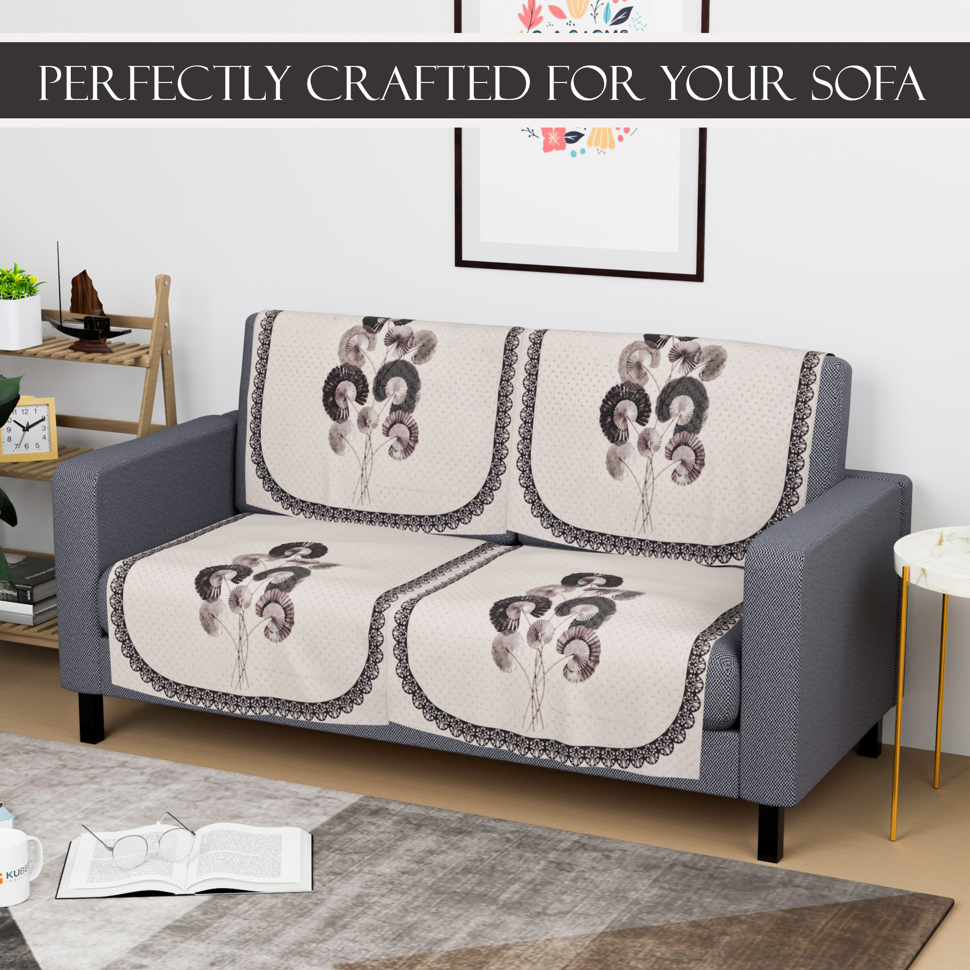 Kuber Industries  Velvet  Sofa Covers for Living Room  Easy Machine Washable Sofe ke cover for Home Comfort  Digital Flower-Cream  Green