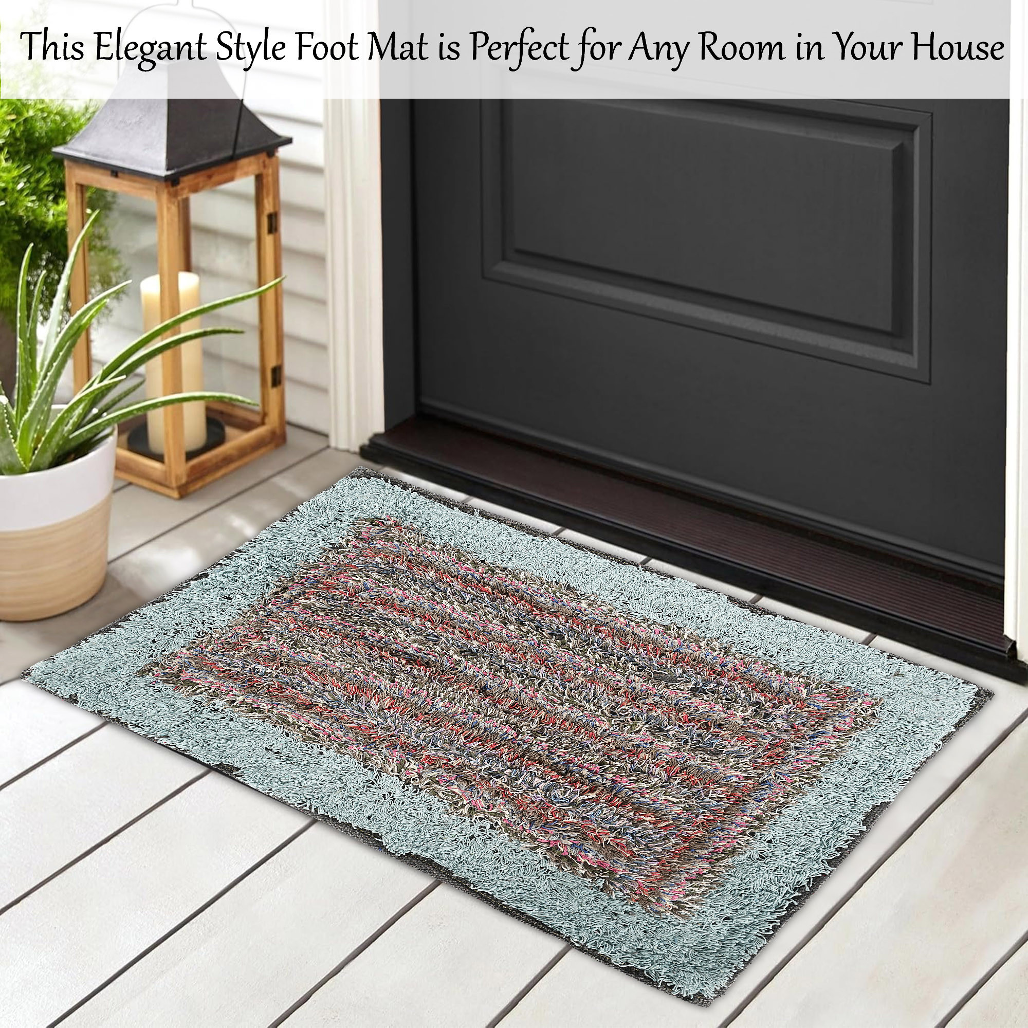 Kuber Industries  Water Absorbing Bathroom Mat  Anti-Slip Door Foot Mats for Home Decor  Kitchen Floor Perdan  Furry Design - Sky Blue