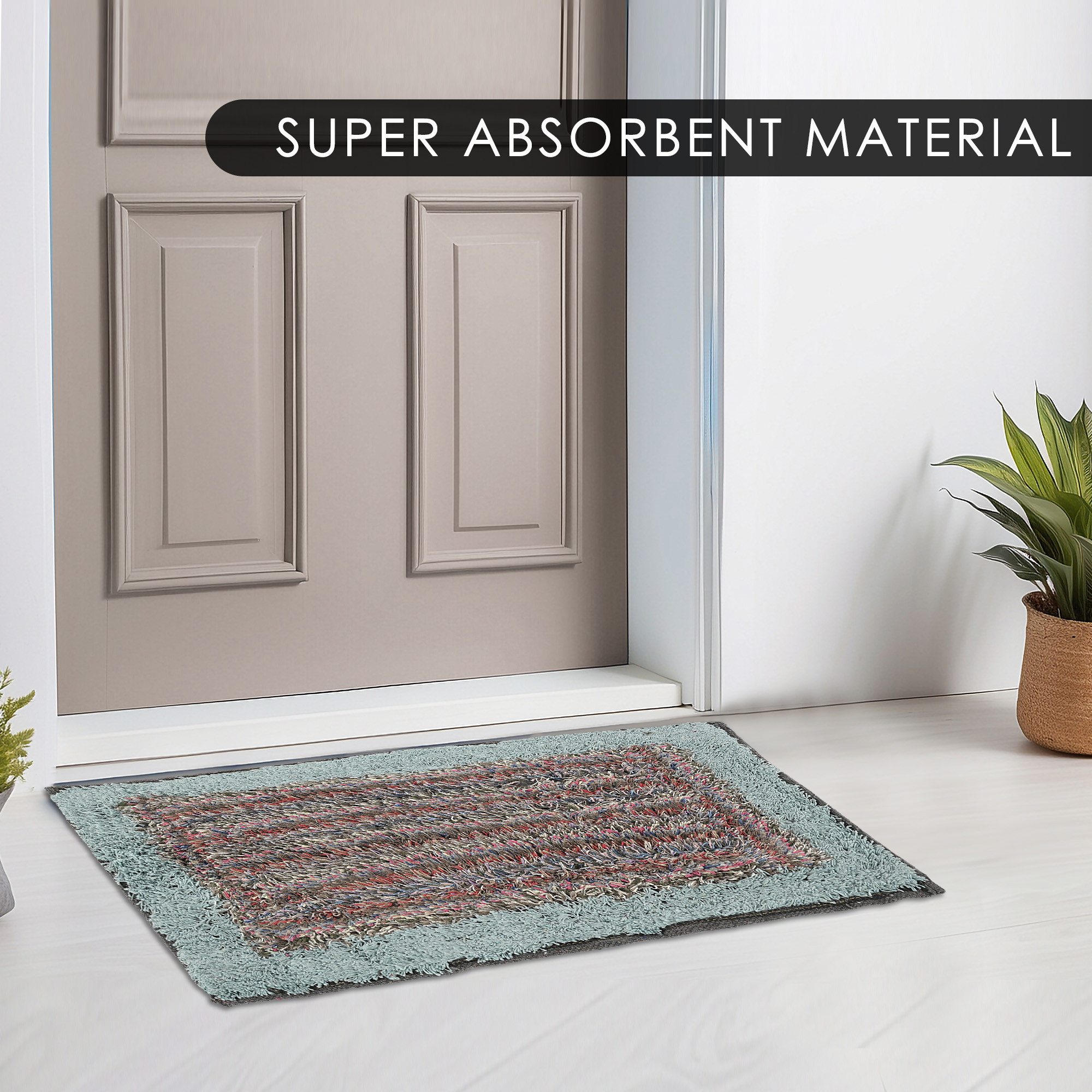 Kuber Industries  Water Absorbing Bathroom Mat  Anti-Slip Door Foot Mats for Home Decor  Kitchen Floor Perdan  Furry Design - Sky Blue