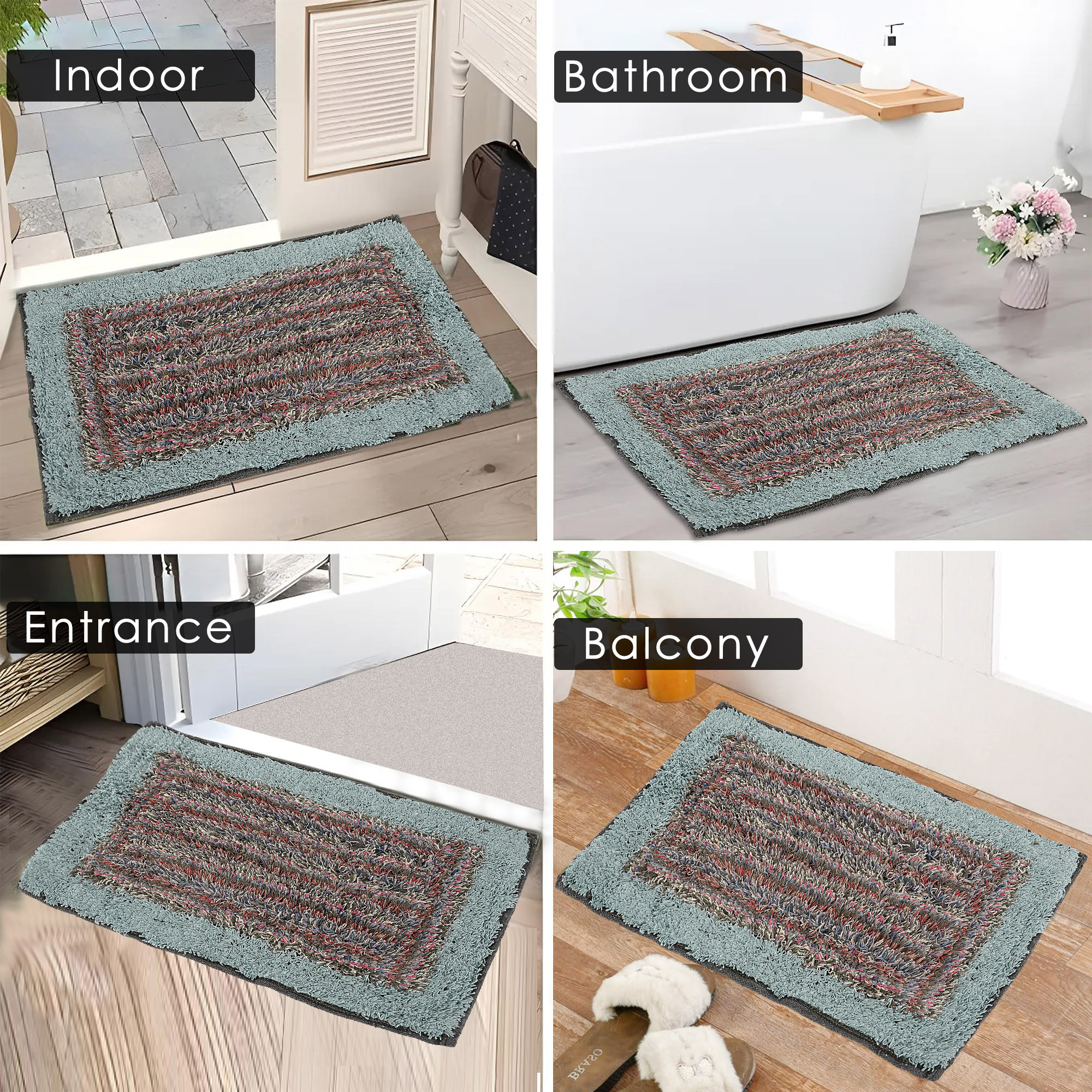 Kuber Industries  Water Absorbing Bathroom Mat  Anti-Slip Door Foot Mats for Home Decor  Kitchen Floor Perdan  Furry Design - Sky Blue