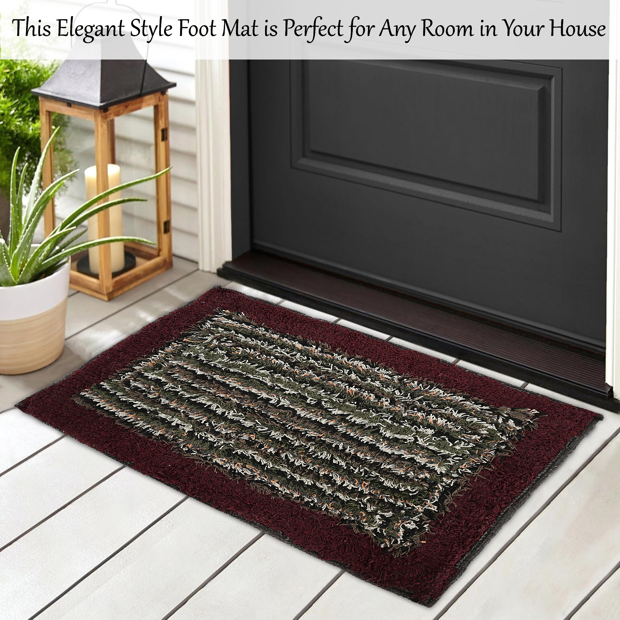 Kuber Industries  Water Absorbing Bathroom Mat  Anti-Slip Door Foot Mats for Home Decor  Kitchen Floor Perdan  Furry Design - Maroon