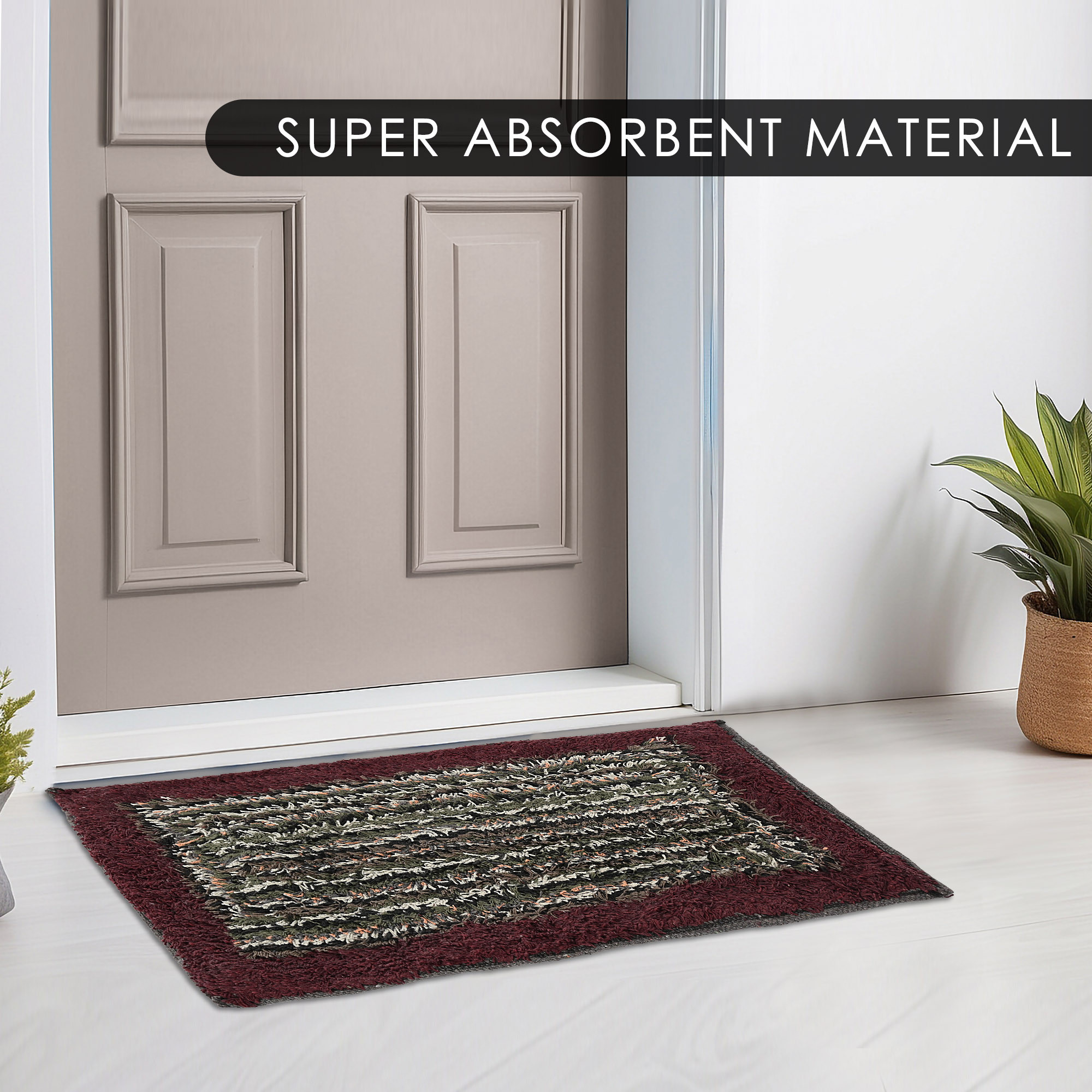 Kuber Industries  Water Absorbing Bathroom Mat  Anti-Slip Door Foot Mats for Home Decor  Kitchen Floor Perdan  Furry Design - Maroon