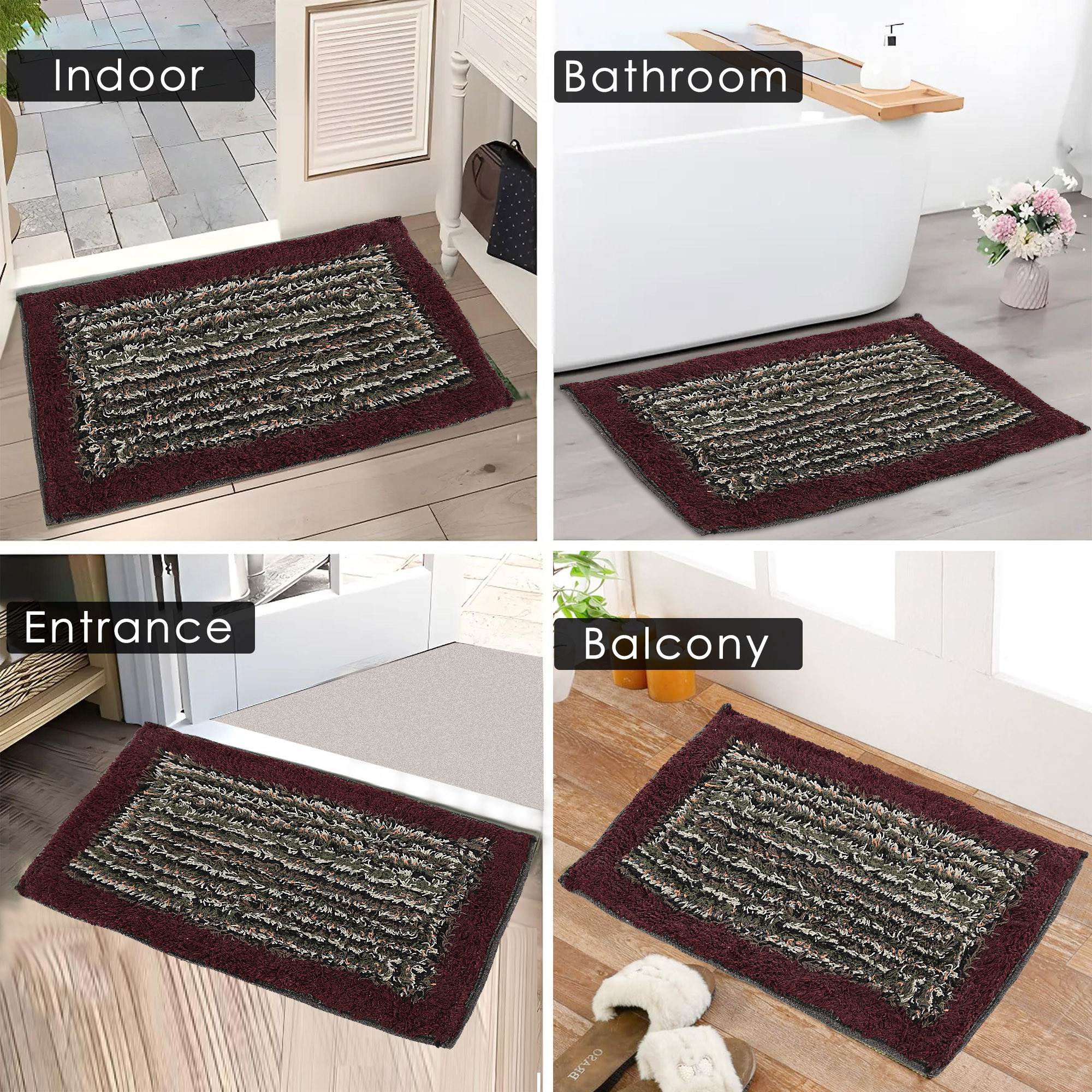 Kuber Industries  Water Absorbing Bathroom Mat  Anti-Slip Door Foot Mats for Home Decor  Kitchen Floor Perdan  Furry Design - Maroon