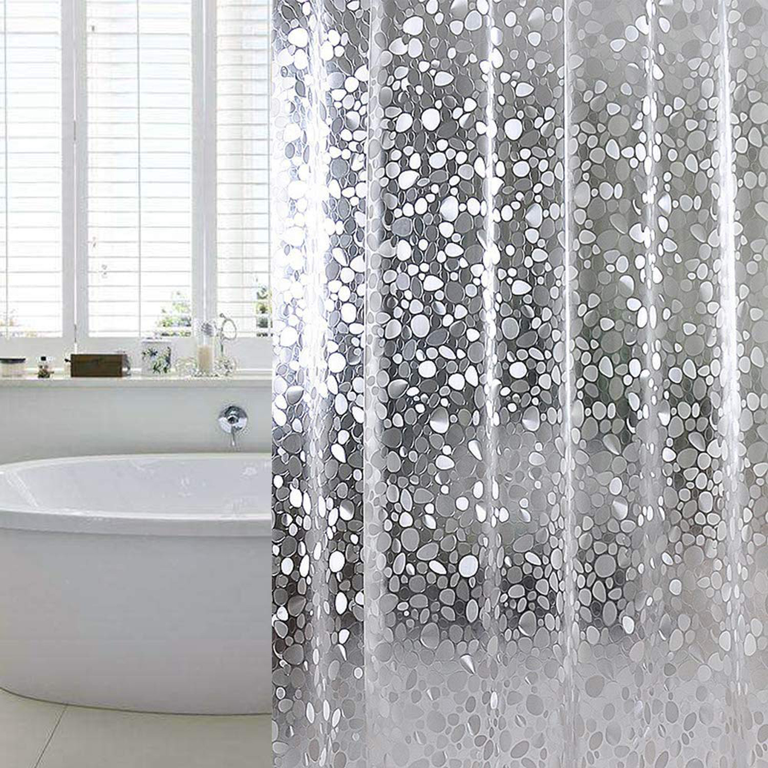 Kuber Industries 0.20mm 3D Stain Resistant, No Odor Clear Waterproof PVC AC Shower Curtain With Eyelets,7 Feet (Transparent)-HS_38_KUBMART21301