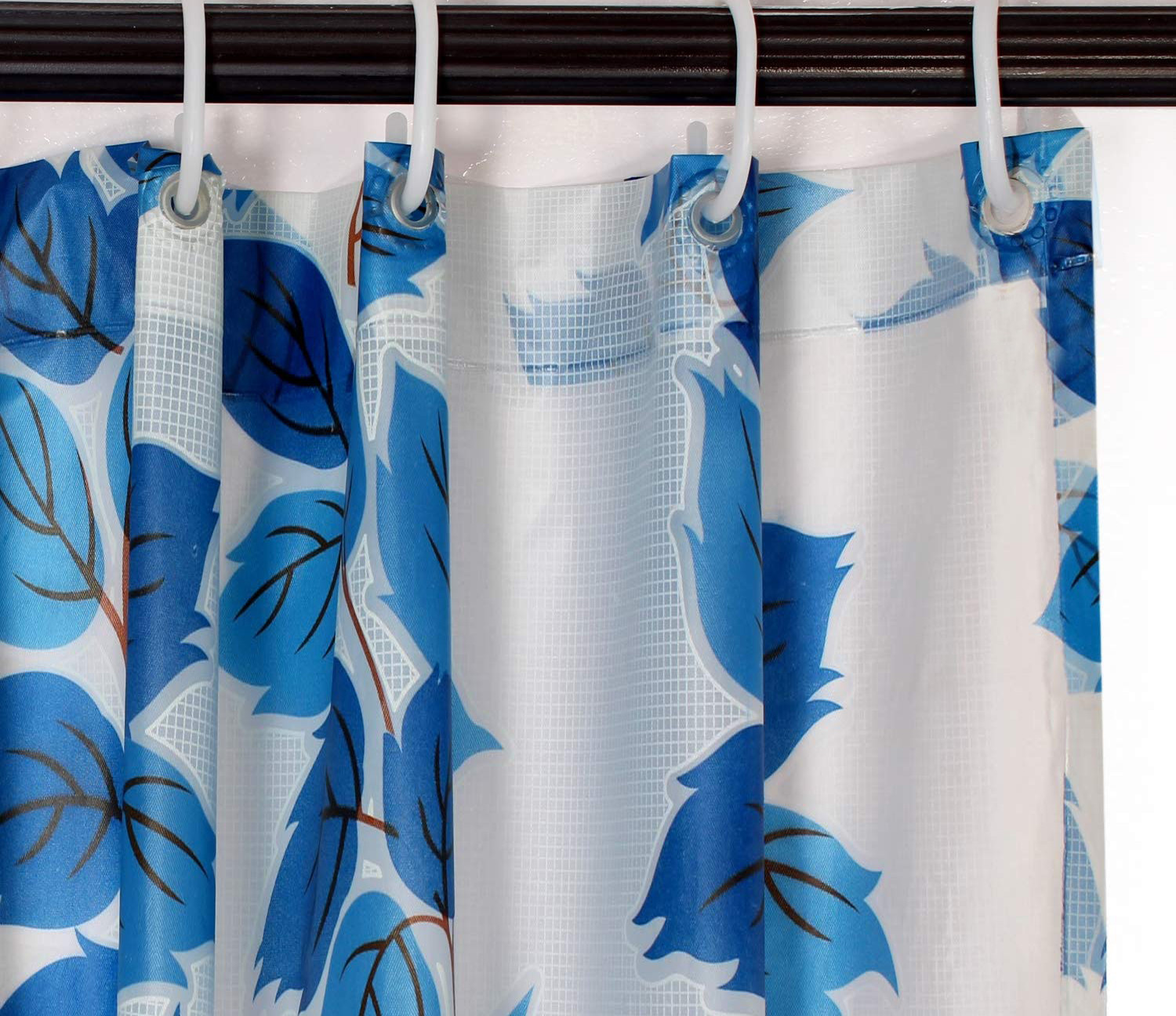 Kuber Industries 0.20mm Leaf Printed Stain Resistant, No Odor, Waterproof PVC AC Curtain With Hooks,7 Feet (Blue)