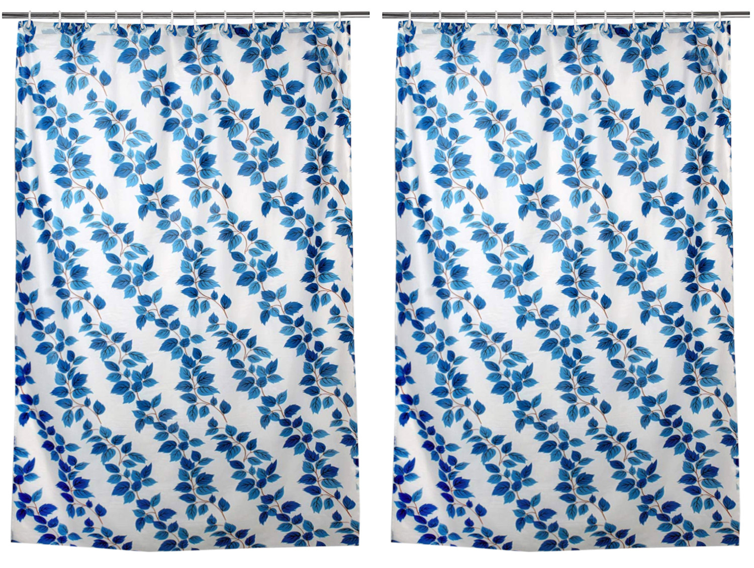 Kuber Industries 0.20mm Leaf Printed Stain Resistant, No Odor, Waterproof PVC AC Curtain With Hooks,7 Feet (Blue)