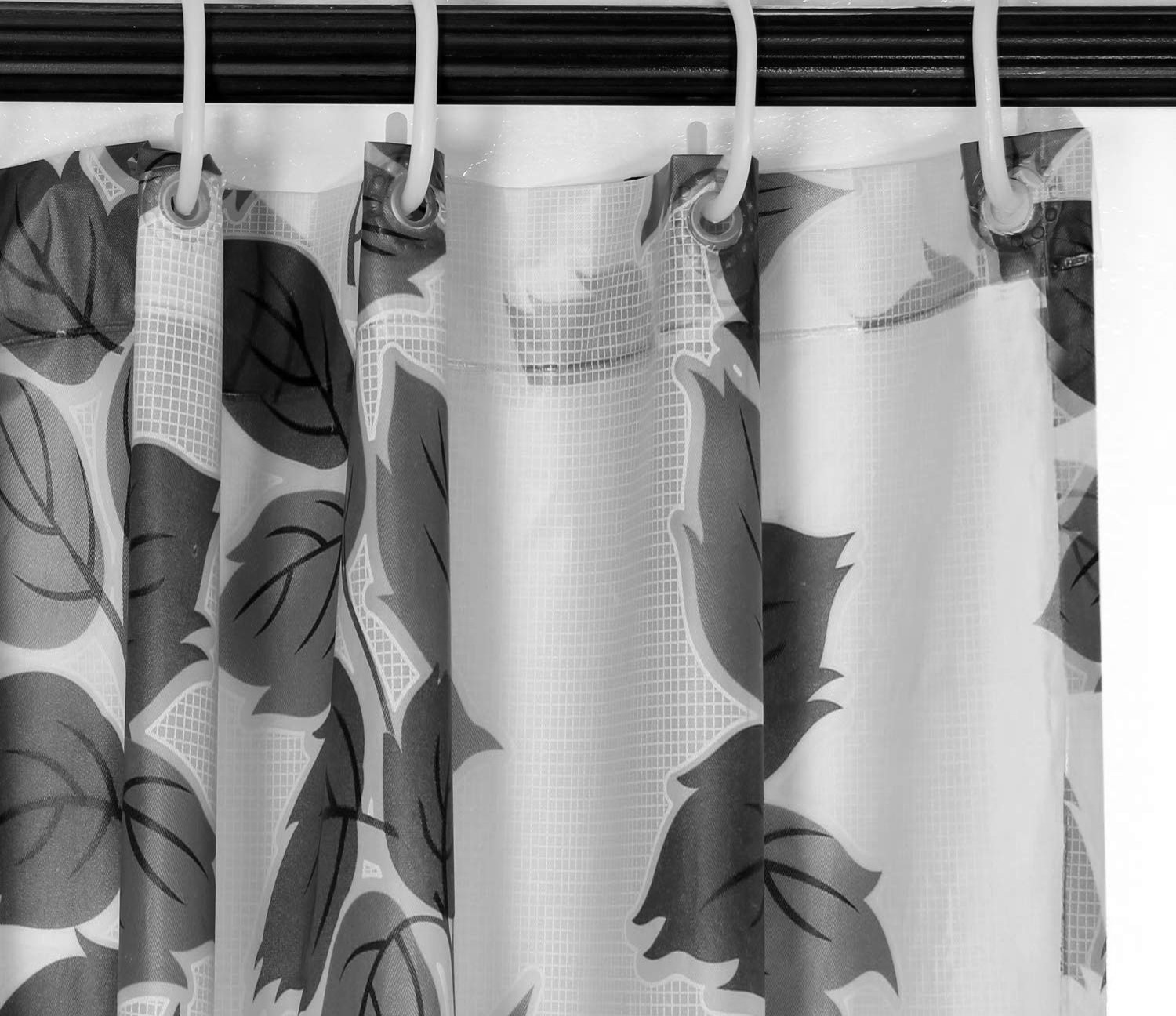 Kuber Industries 0.20mm Leaf Printed Stain Resistant, No Odor, Waterproof PVC AC Curtain With Hooks,7 Feet (Grey)