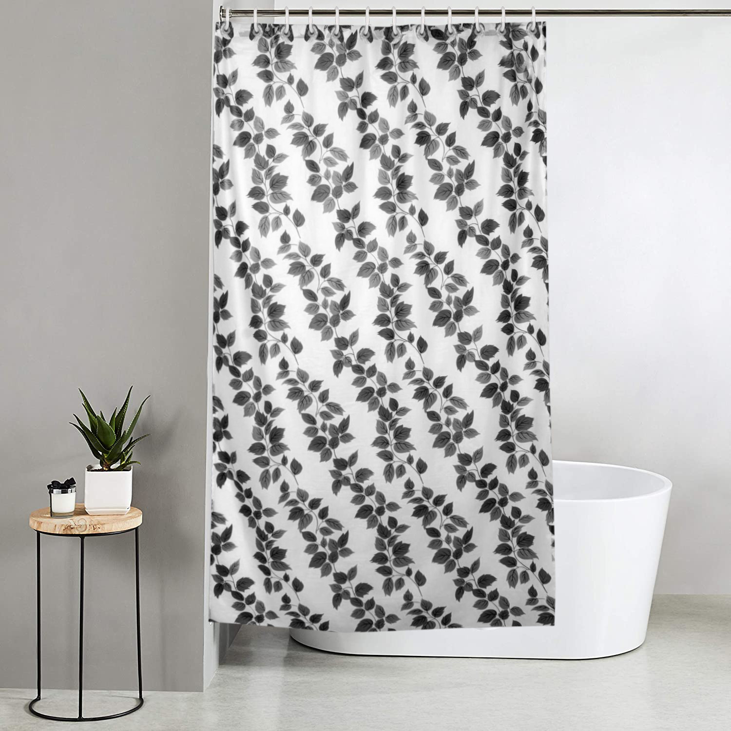 Kuber Industries 0.20mm Leaf Printed Stain Resistant, No Odor, Waterproof PVC AC Curtain With Hooks,7 Feet (Grey)