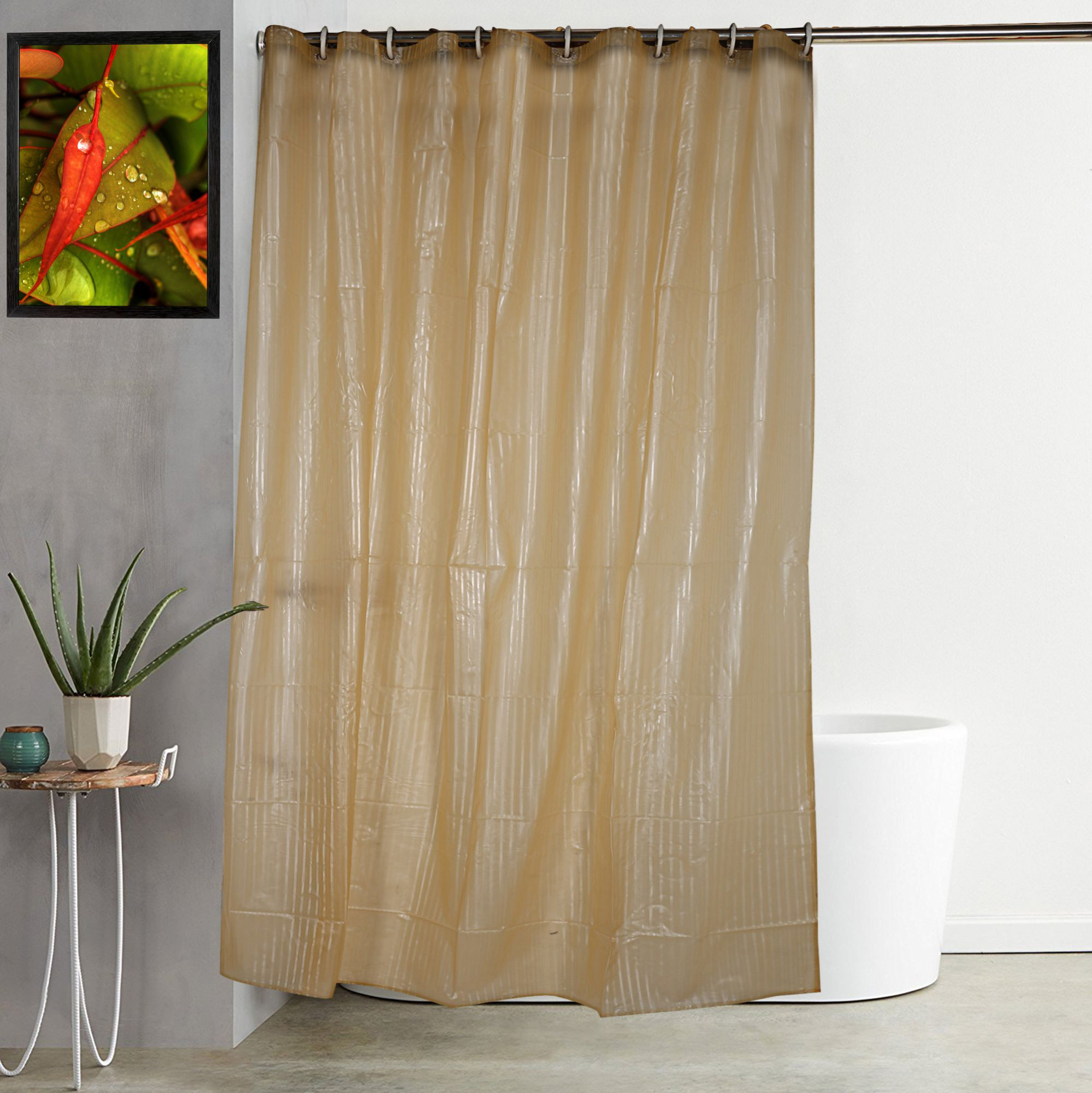 Kuber Industries 0.20mm Lining Design Stain Resistant, No Odor, Waterproof PVC AC Curtain With Hooks,7 Feet (Green)