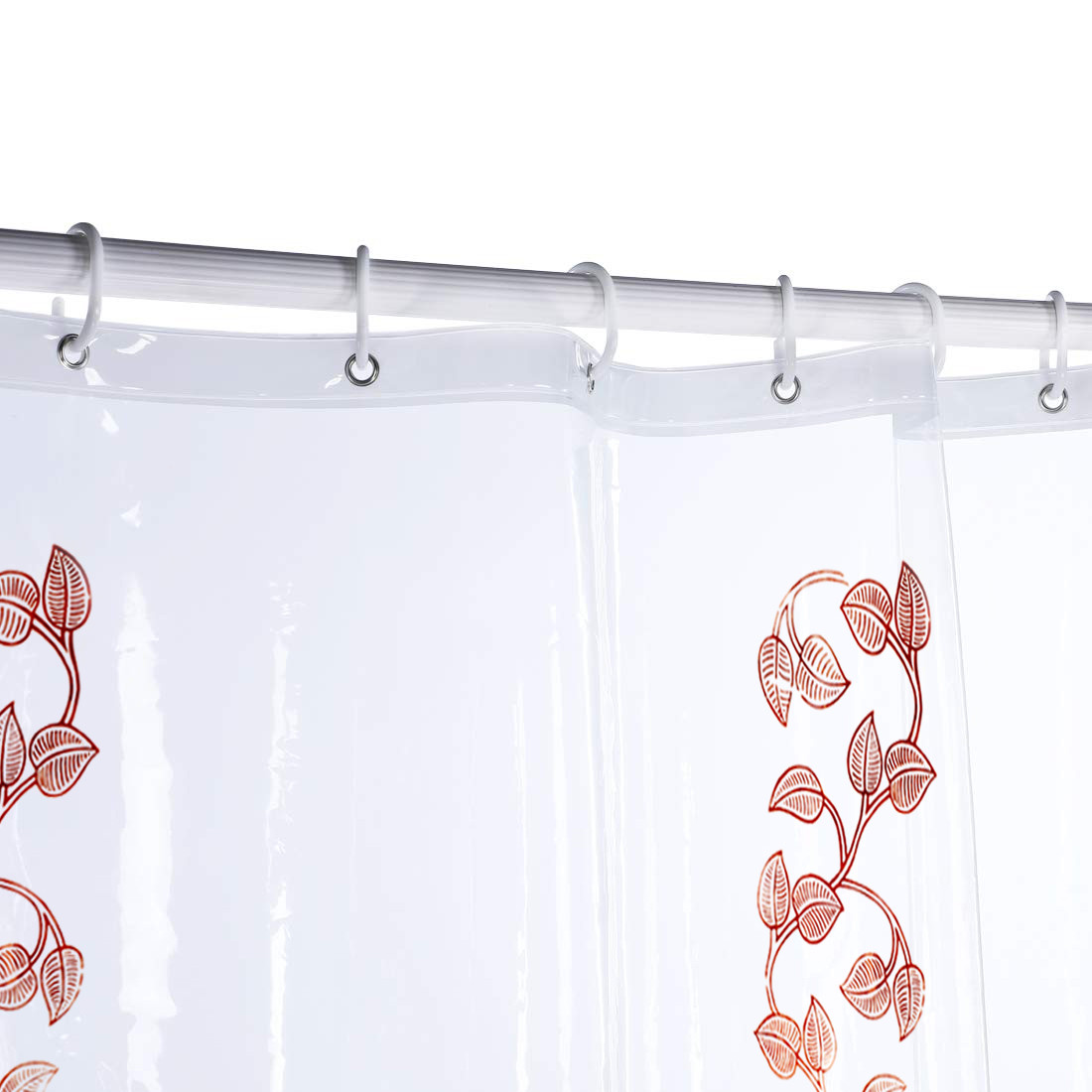Kuber Industries 0.30mm Leaf Printed Stain Resistant, No Odor, Waterproof PVC AC/Shower Curtain With Hooks,7 Feet (Transparent)