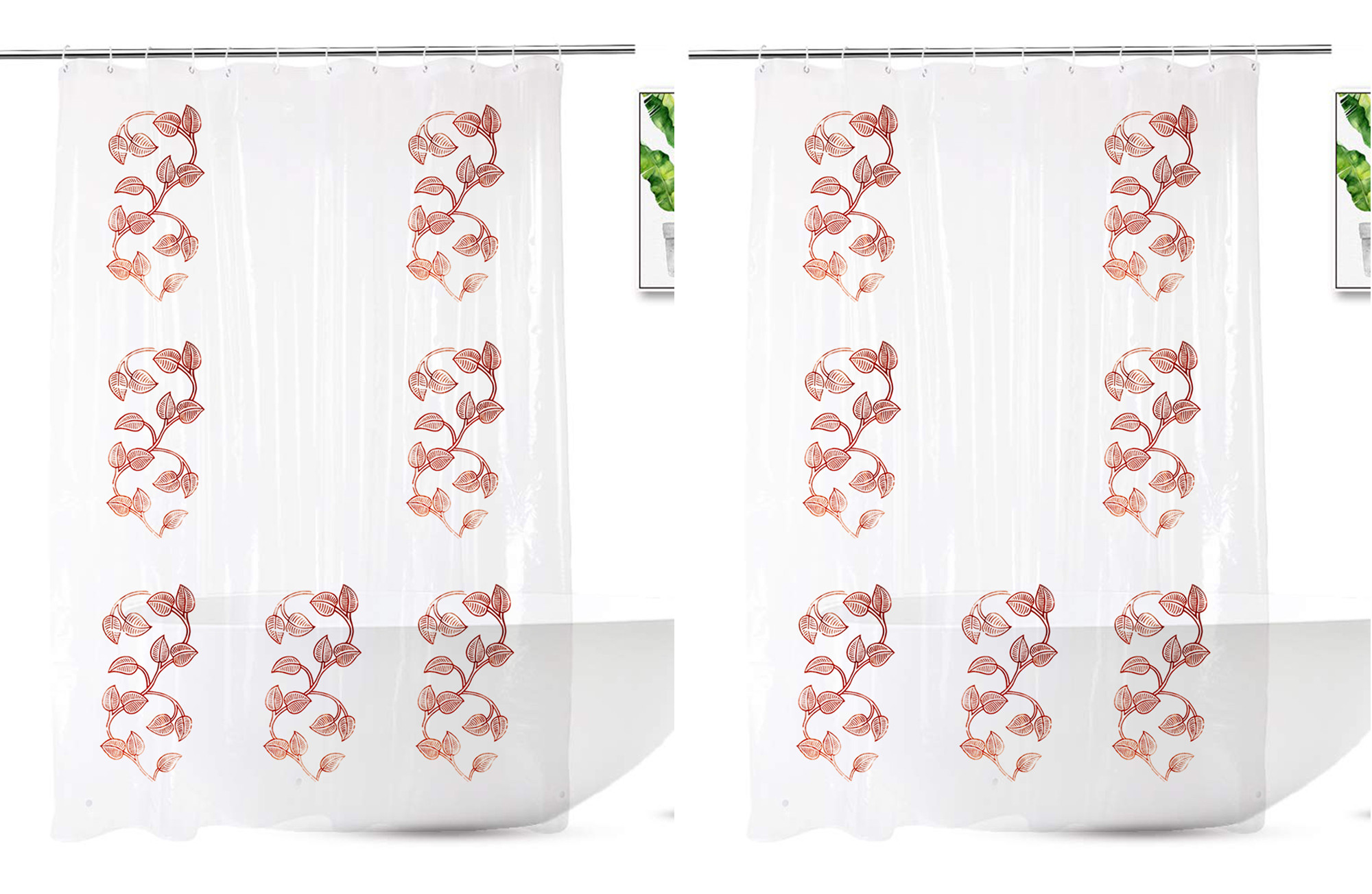 Kuber Industries 0.30mm Leaf Printed Stain Resistant, No Odor, Waterproof PVC AC/Shower Curtain With Hooks,7 Feet (Transparent)