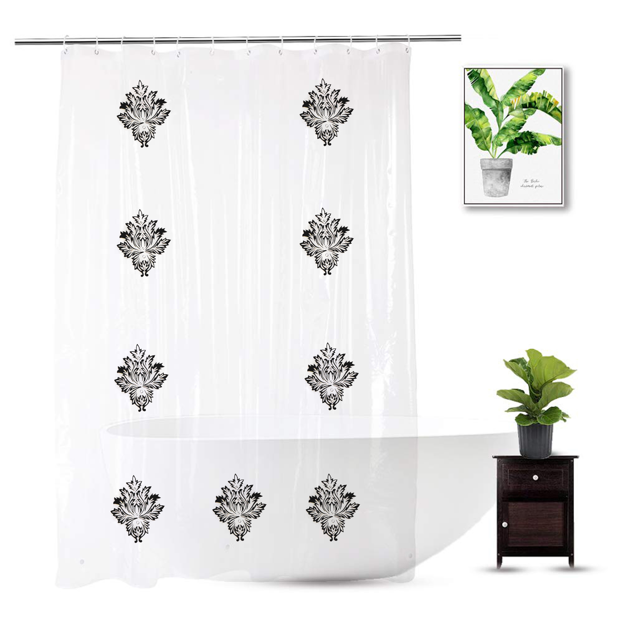 Kuber Industries 0.30mm Rangoli Printed Stain Resistant, No Odor, Waterproof PVC AC/Shower Curtain With Hooks,7 Feet (Transparent)