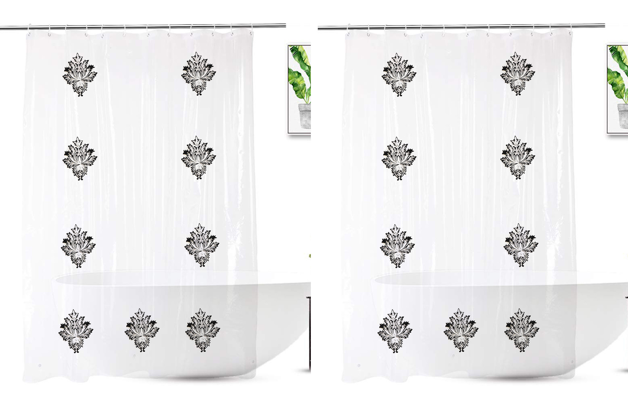 Kuber Industries 0.30mm Rangoli Printed Stain Resistant, No Odor, Waterproof PVC AC/Shower Curtain With Hooks,7 Feet (Transparent)