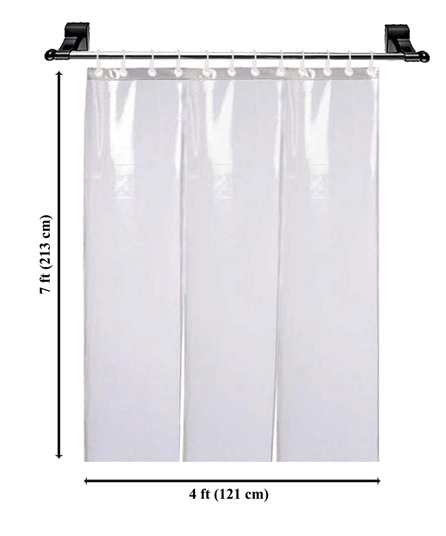 Kuber Industries 0.50mm 3 strips Stain Resistant, Waterproof PVC Shower/AC Curtain, 7 Feet  (Tranasparent)