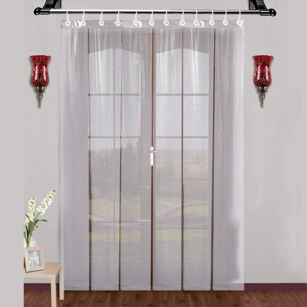 Kuber Industries 0.50mm 6 strips Stain Resistant, Waterproof PVC Shower/AC Curtain, 9 Feet (Tranasparent)