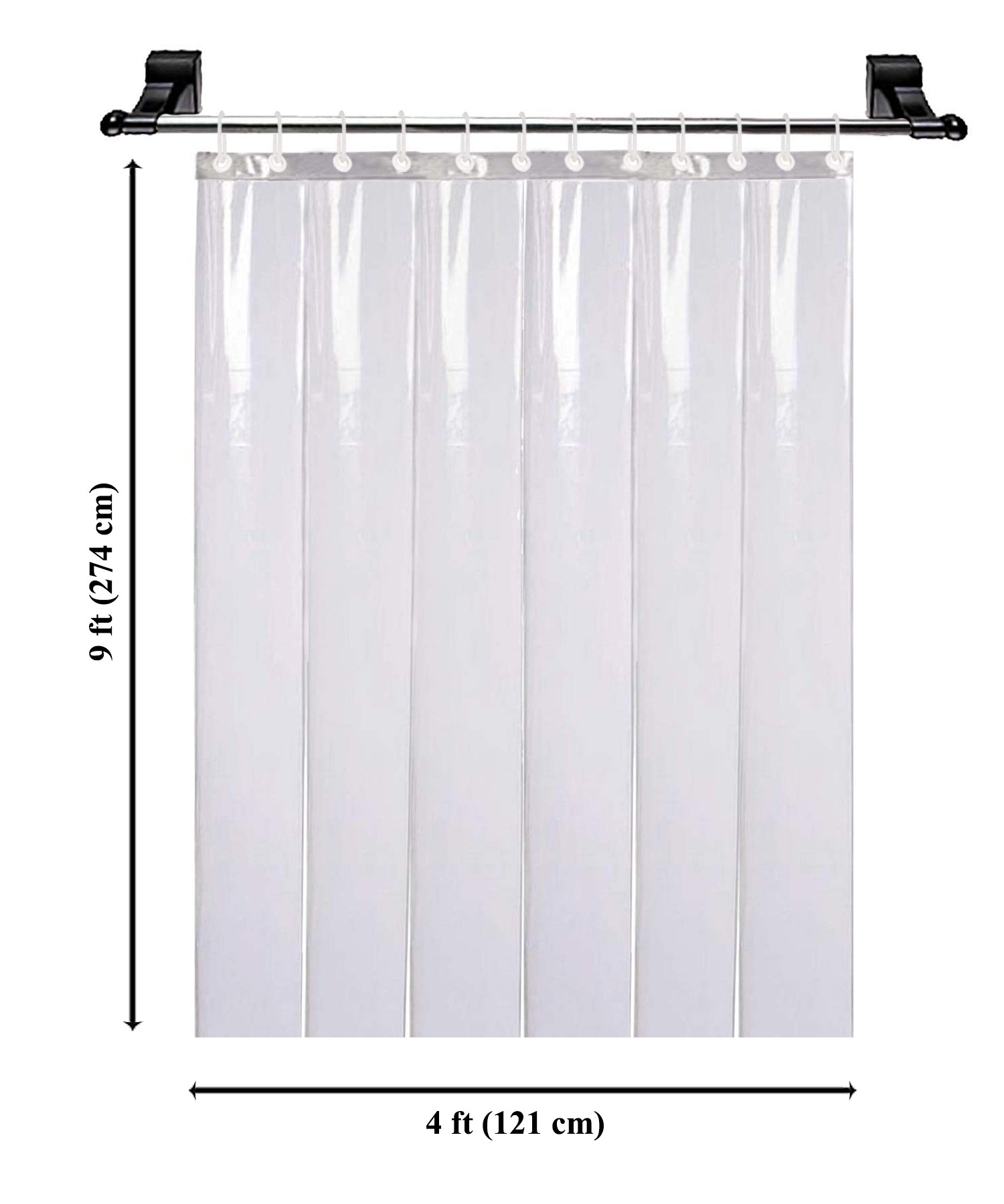 Kuber Industries 0.50mm 6 strips Stain Resistant, Waterproof PVC Shower/AC Curtain, 9 Feet (Tranasparent)