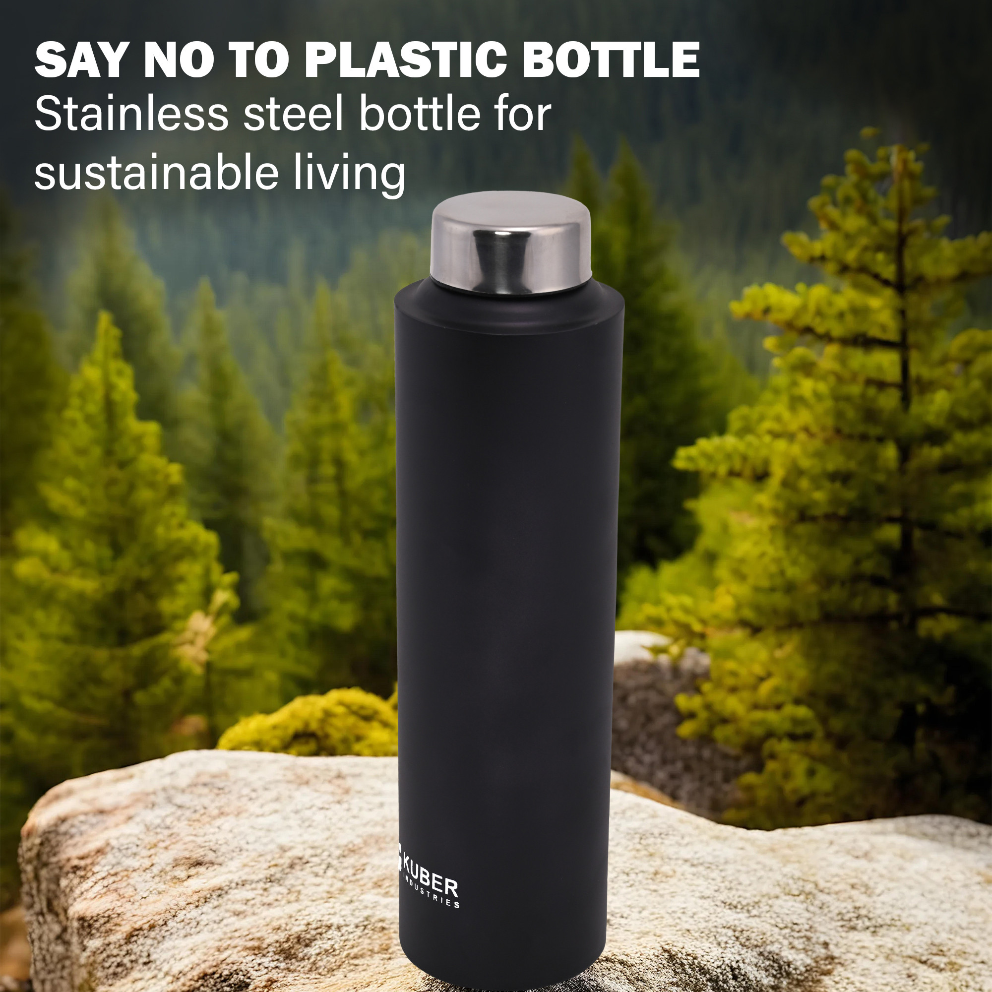 Kuber Industries 1 LTR Leakproof  Durable Stainless Steel Water Bottle for Office  Home  Light Weight  Easy To Carry Pani Bottle for Men Women  Kids  Matte Black