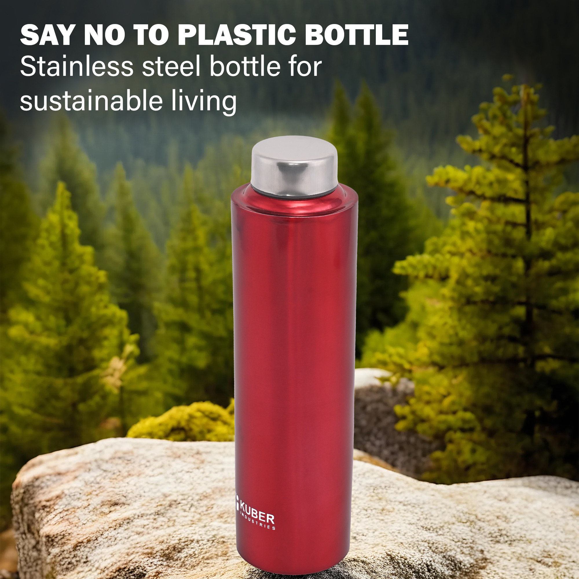 Kuber Industries 1 LTR Leakproof  Durable Stainless Steel Water Bottle for Office  Home  Light Weight  Easy To Carry Pani Bottle for Men Women  Kids  Glossy Red