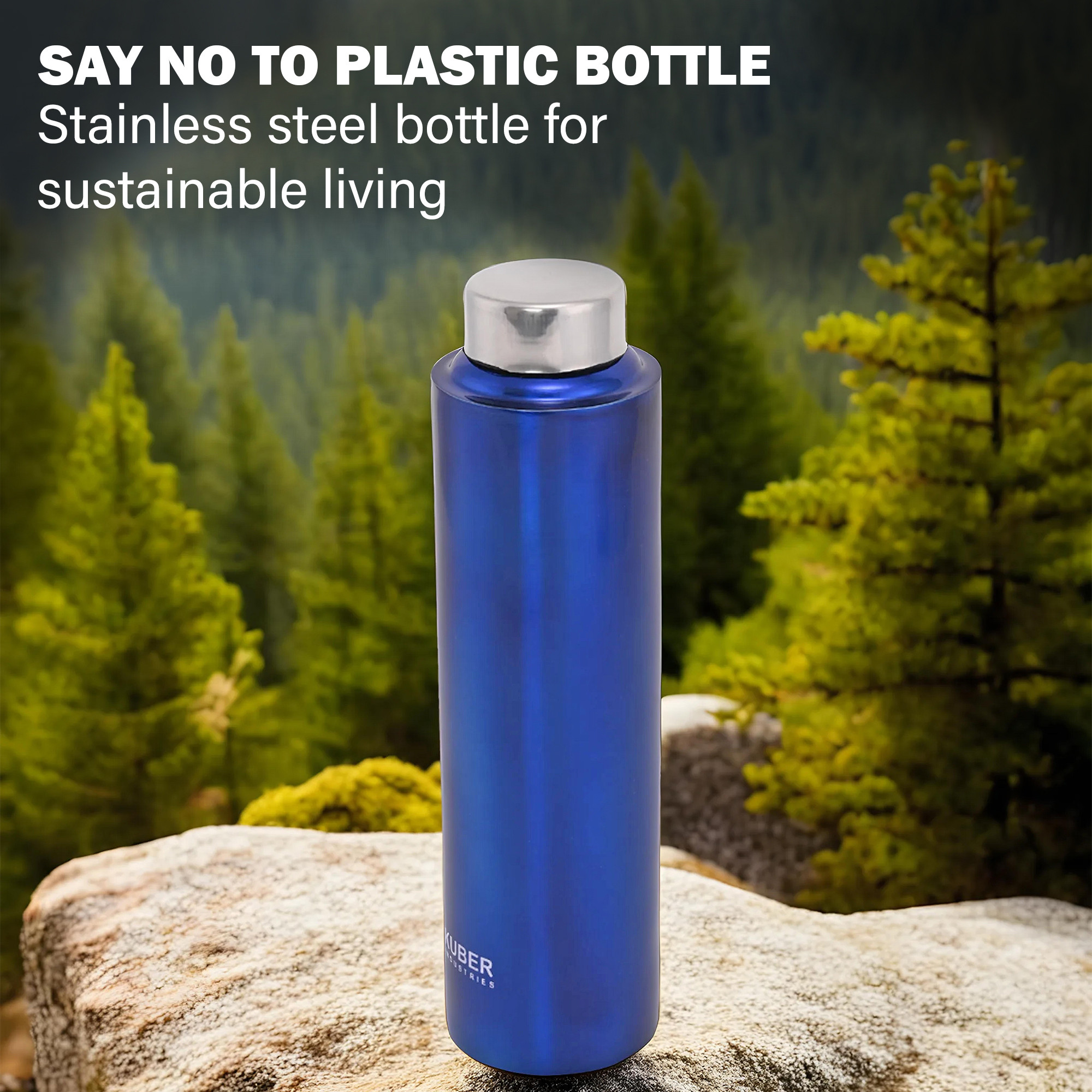 Kuber Industries 1 LTR Leakproof  Durable Stainless Steel Water Bottle for Office  Home  Light Weight  Easy To Carry Pani Bottle for Men Women  Kids  Glossy Blue