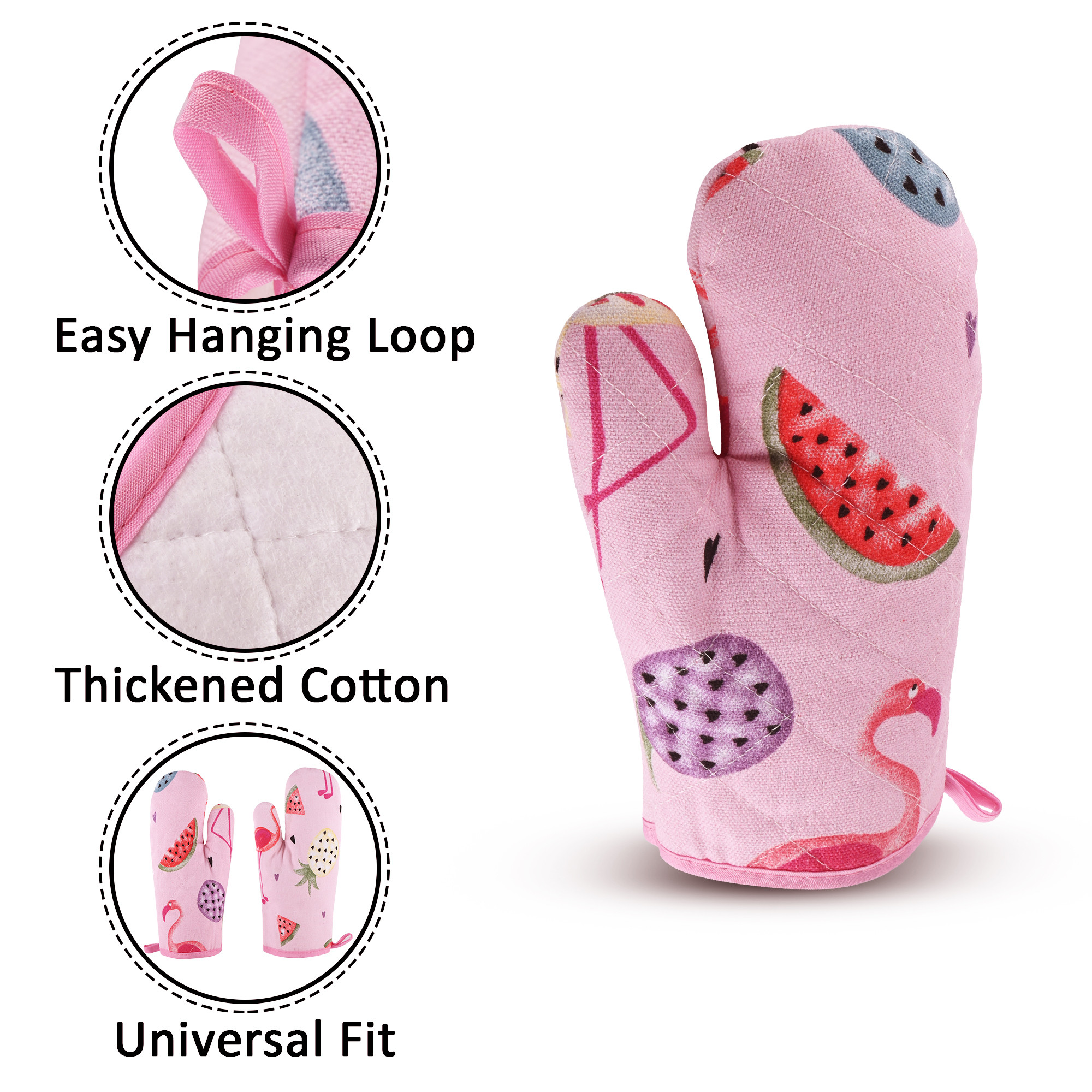 Kuber Industries 1-Pair InsulatedHeat Proof Cotton Oven Gloves  Washable Kitchen Gloves for Hot Utensils  Comfortable  Durable Oven Mitts - Ideal for BakingCooking  Duck Print - Pink
