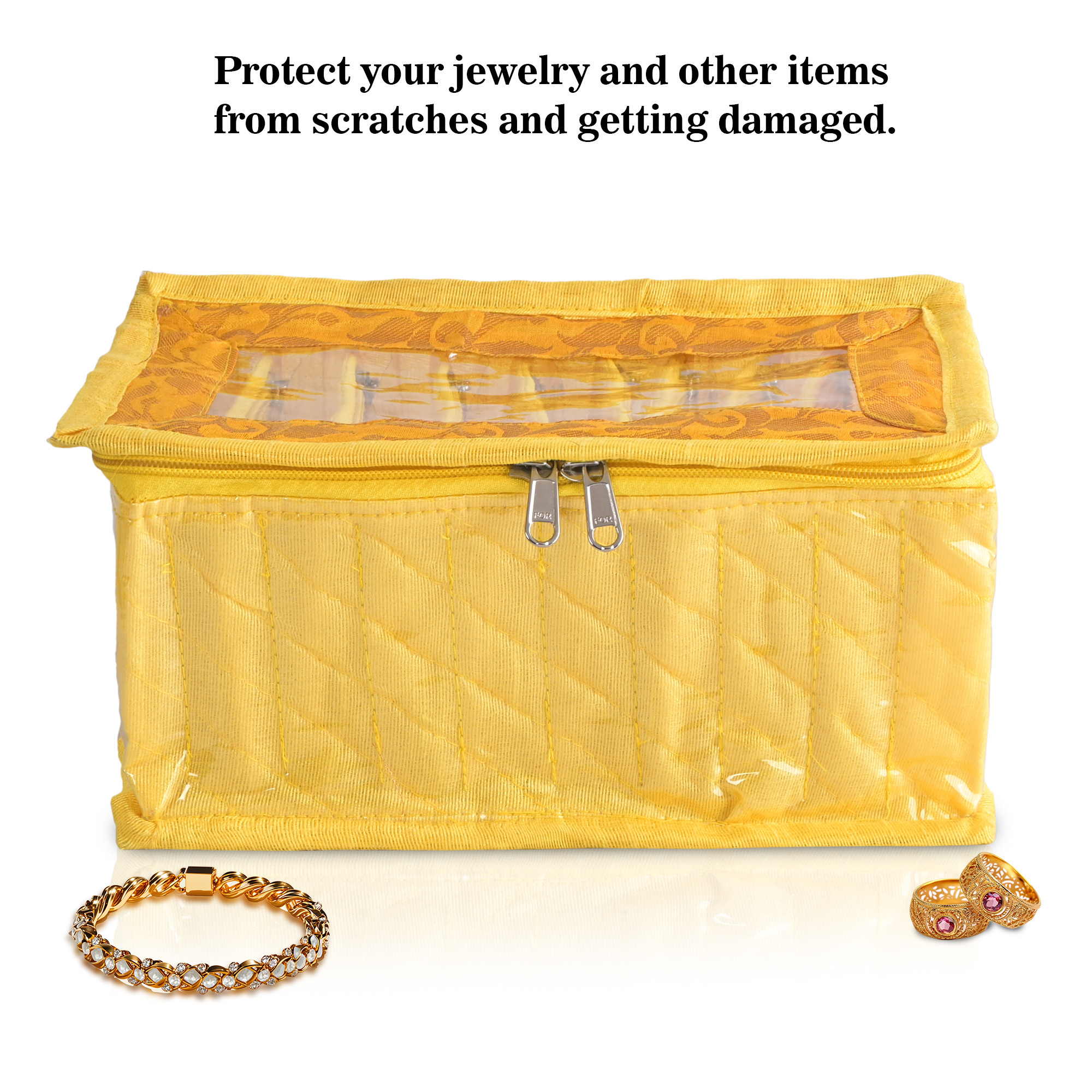 Kuber Industries 10 Compartment Space-Saving Jewellery Organisers Pouch  Earring Organizer Box  Ziplock Pouch for Jewellery  Travel Necklace  Rings Jewel Box  Gotta Work - Yellow