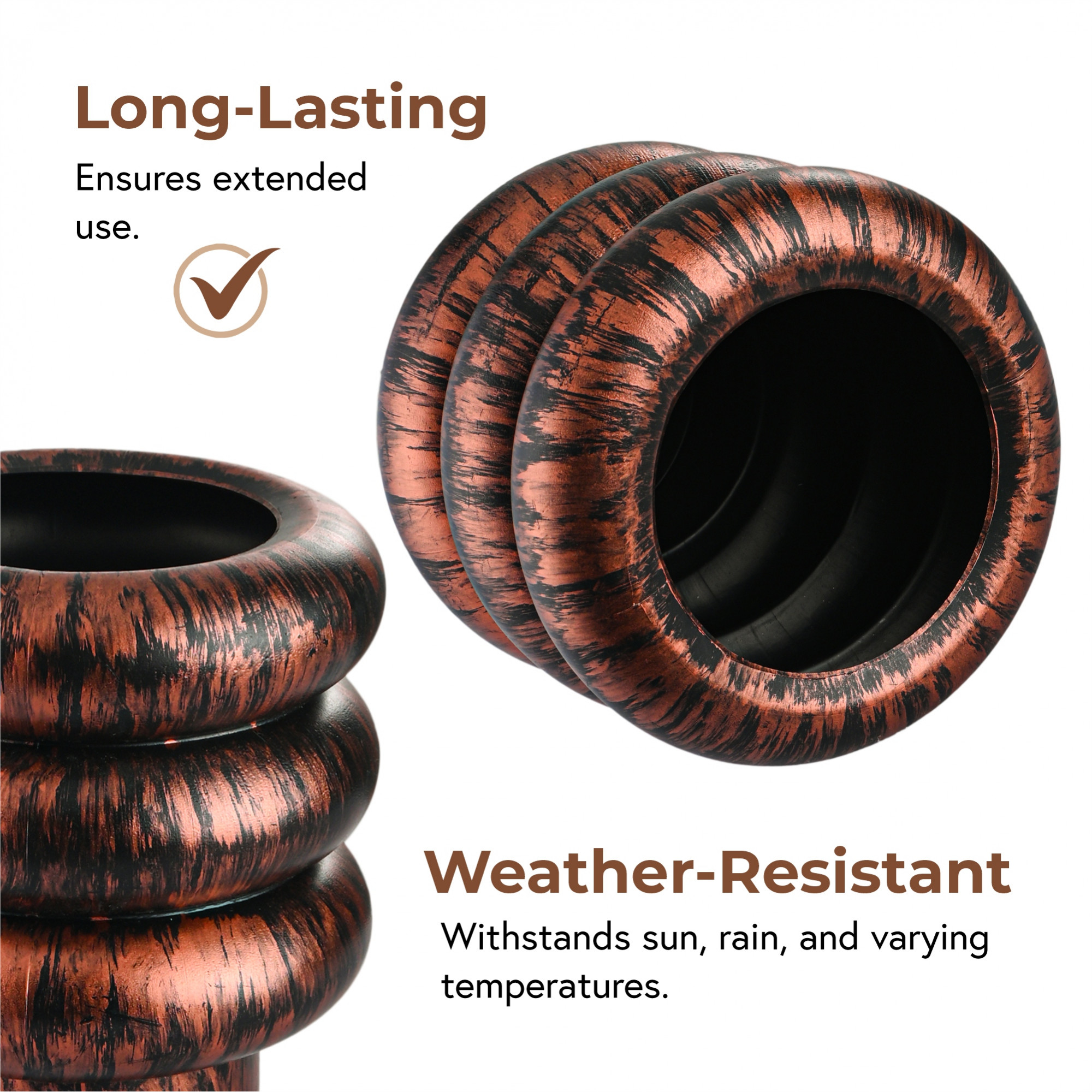 Kuber Industries 10 Inch Plastic Wooden Texture Pots for Plants Balcony and Living Room  Flower Pots for Garden  Decorative Planters for Home Decor Outdoor Indoor Plants and Office  Rust Ring