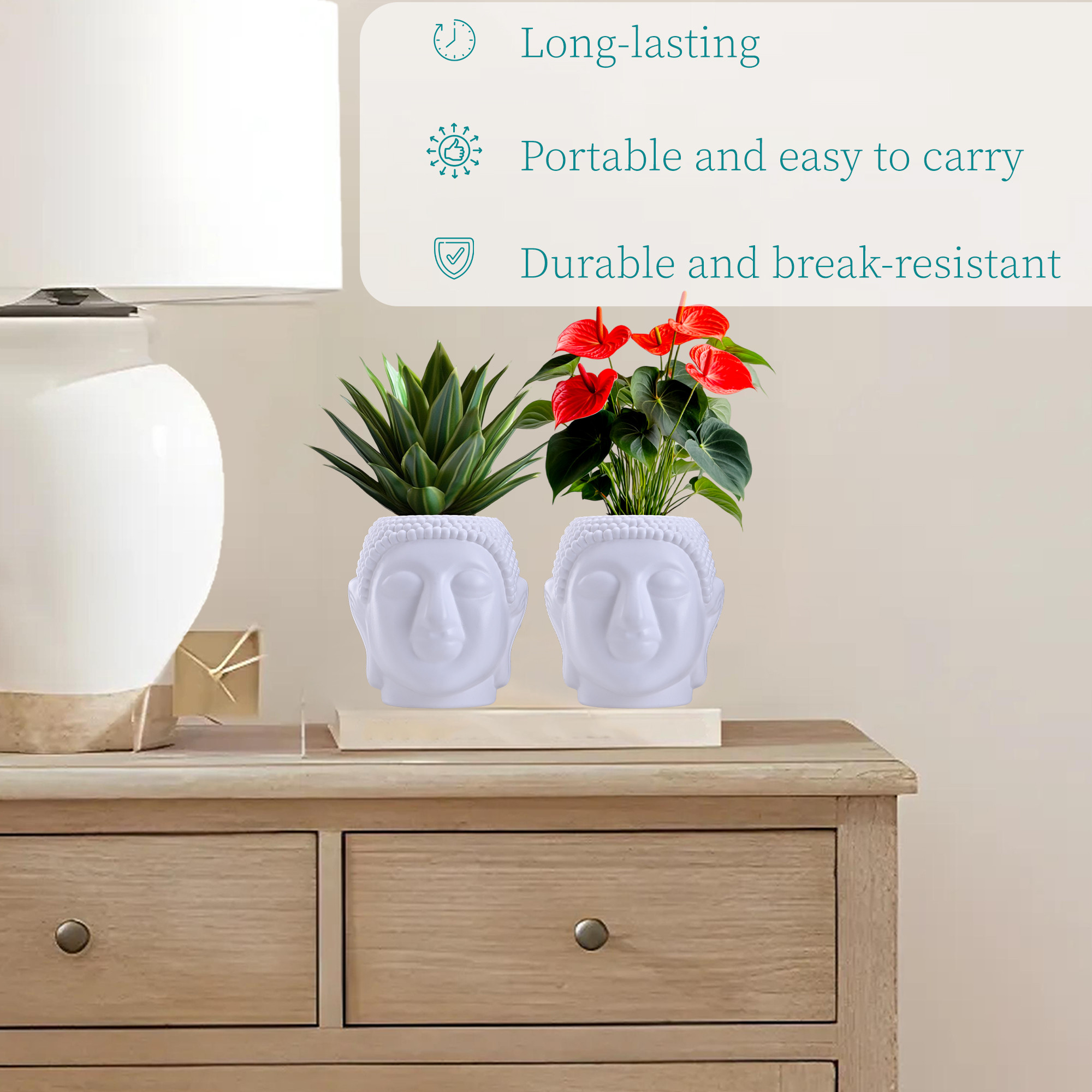Kuber Industries 10 Inches Buddha Flower Pot  Plant Pots for Home Decoration Office  Gardening  Table Patio and Balcony Planter Stand  Indoor  Outdoor Gamla Stand - White