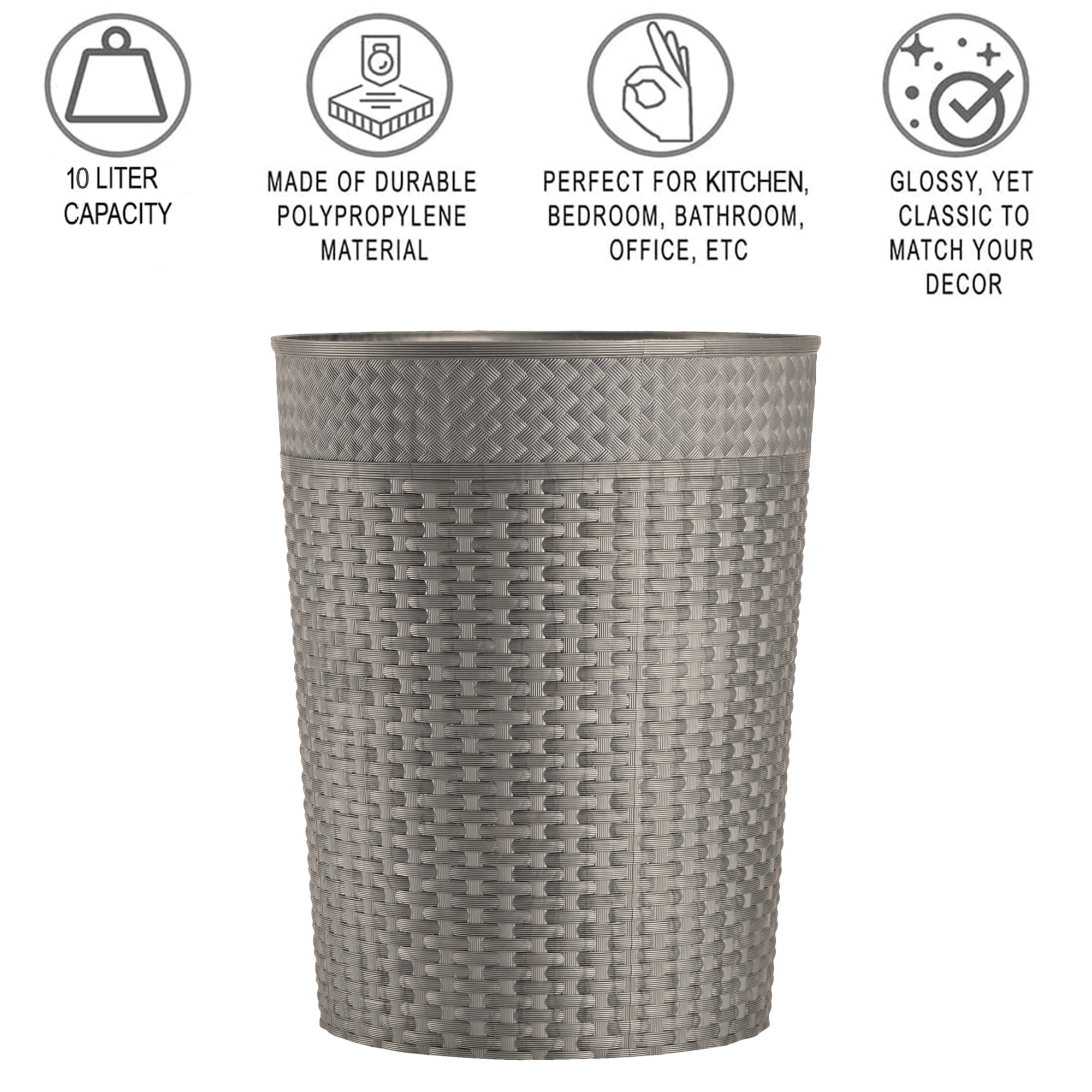 Kuber Industries 10 Litre Dustbin for Kitchen  Home  Hygienic Waste Box for Bedroom  Office Toilets  Durable Under Sink Diaper Garbage Holder  Check Design - Grey