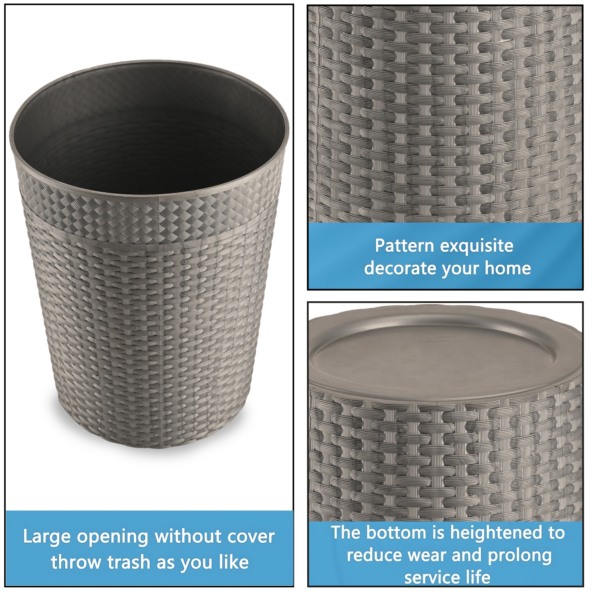 Kuber Industries 10 Litre Dustbin for Kitchen  Home  Hygienic Waste Box for Bedroom  Office Toilets  Durable Under Sink Diaper Garbage Holder  Check Design - Grey