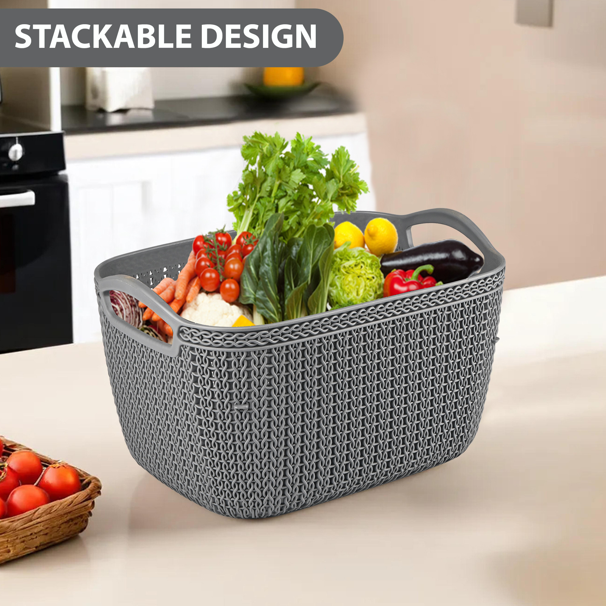 Kuber Industries 10 LTR Multi-Purpose Plastic Basket for Storage Q6  Spacious Pooja Item Holder  Fruit Tokari  Aesthetic Home Organizers for Kitchen  Bedroom  Grey