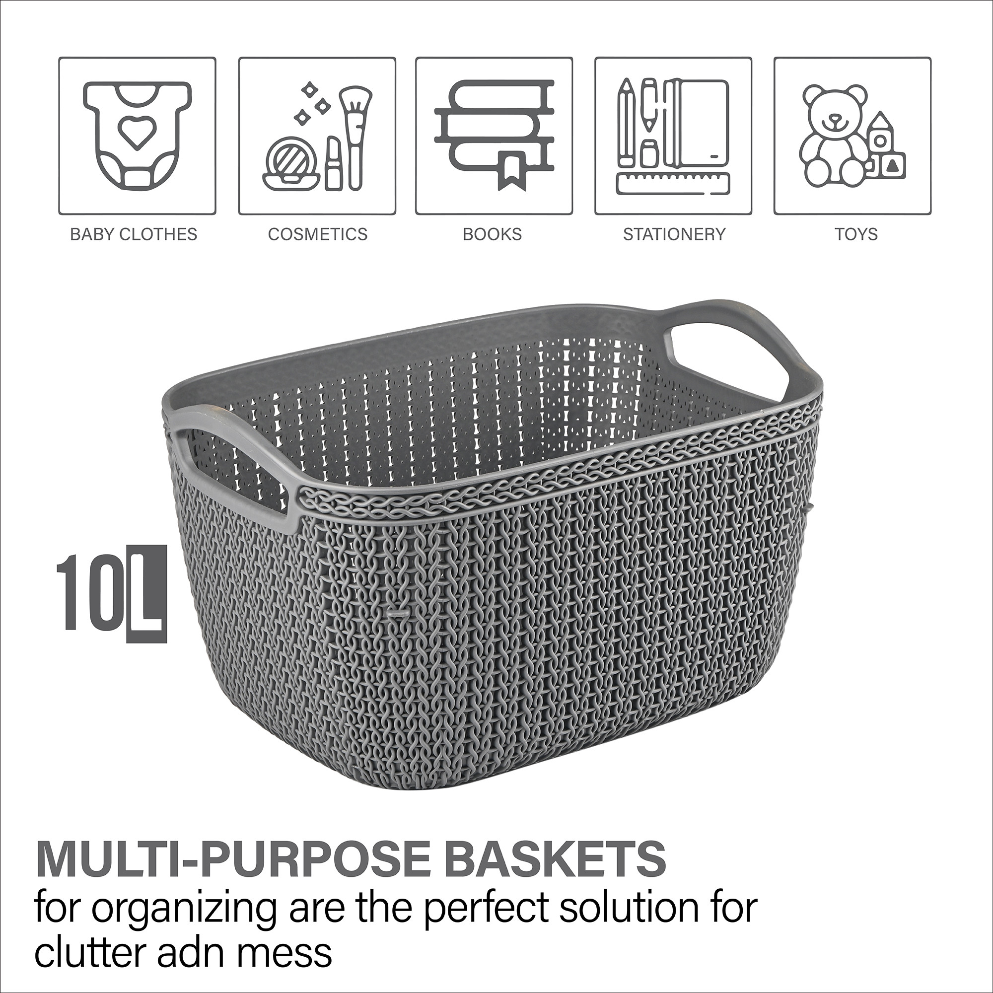 Kuber Industries 10 LTR Multi-Purpose Plastic Basket for Storage Q6  Spacious Pooja Item Holder  Fruit Tokari  Aesthetic Home Organizers for Kitchen  Bedroom  Grey