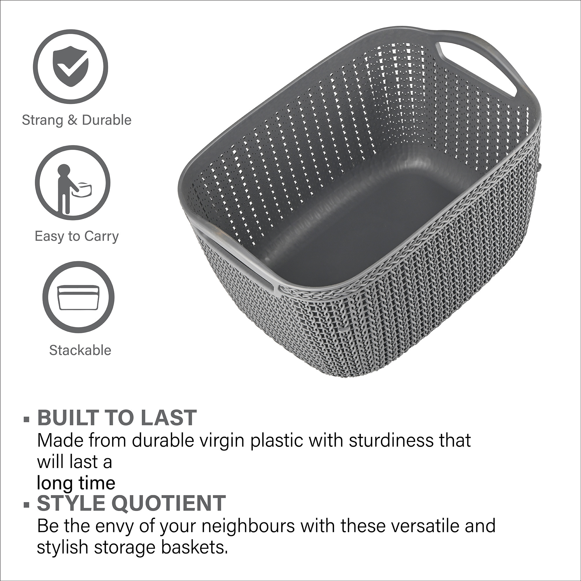 Kuber Industries 10 LTR Multi-Purpose Plastic Basket for Storage Q6  Spacious Pooja Item Holder  Fruit Tokari  Aesthetic Home Organizers for Kitchen  Bedroom  Grey